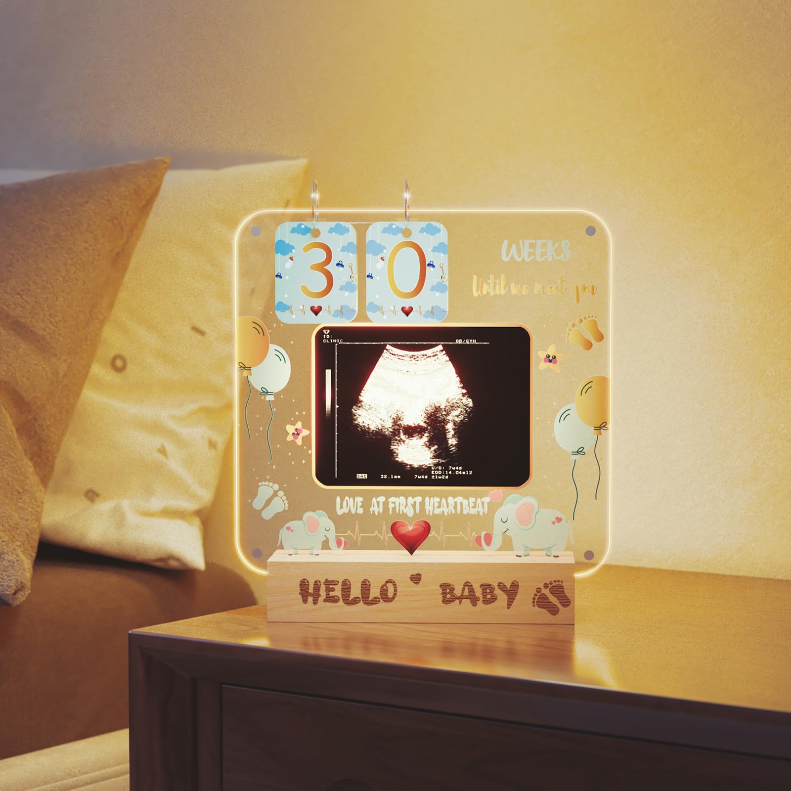Magnetic Ultrasound Frame with Baby Countdown - Elephant Shower Gift for Expecting Moms | Nursery Decor