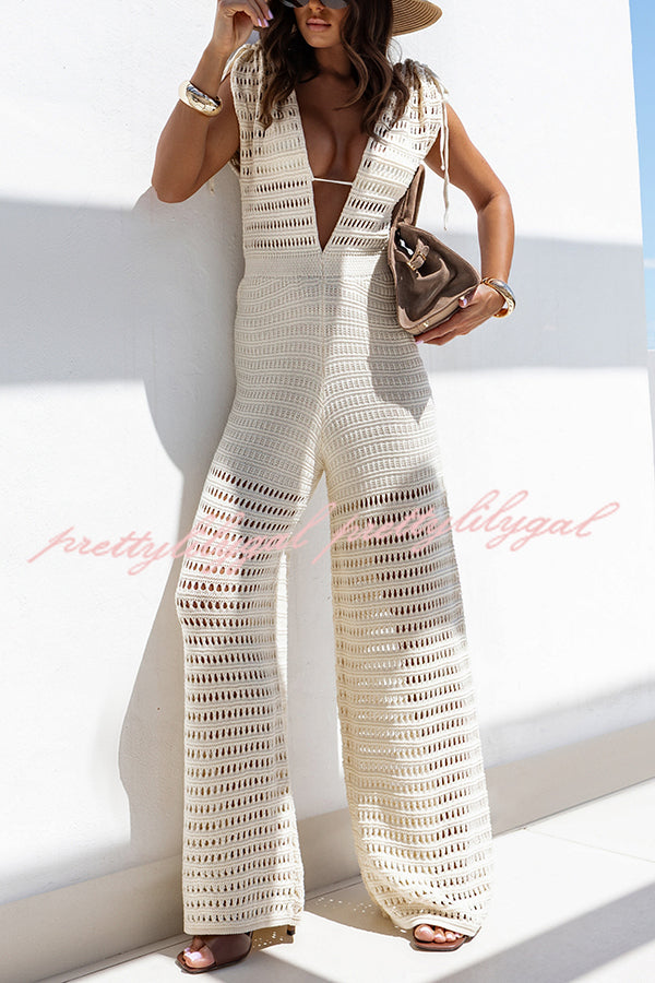 Stylish Solid Color Knitted V-Neck Casual Jumpsuit for Women | Holiday & Everyday Wear | Perfect for Beach, Party, and Office Outfits