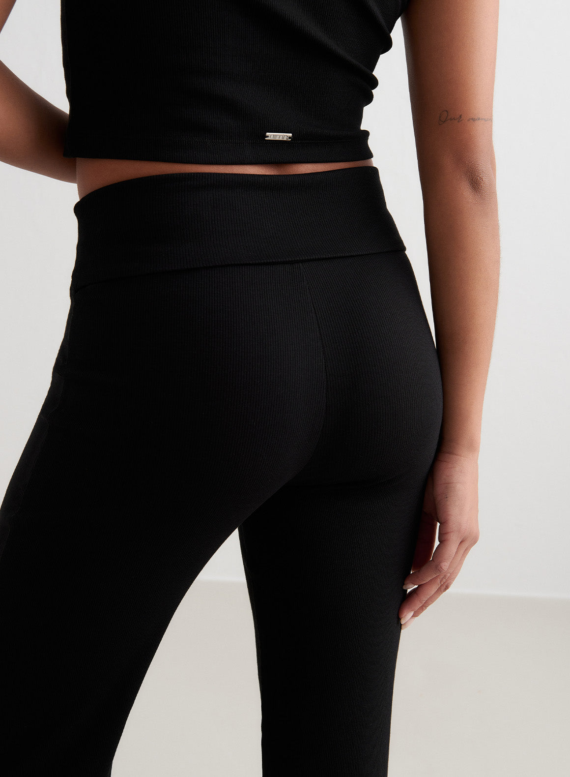 Black Ease Ribbed Pants for Women - Stretchy High Waist Comfortable Lounge Pants - Perfect for Yoga, Workout, and Relaxing at Home