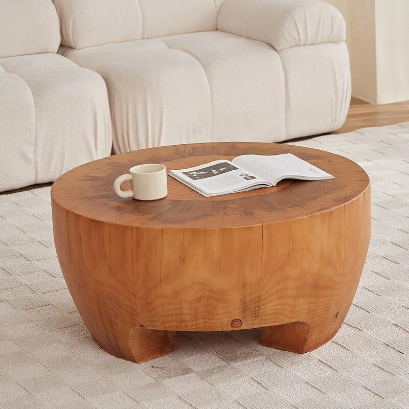 Rustic Tree Trunk Solid Wood Coffee Table - Natural Round Log Side Table for Living Room, Cabin & Outdoor Patio Furniture