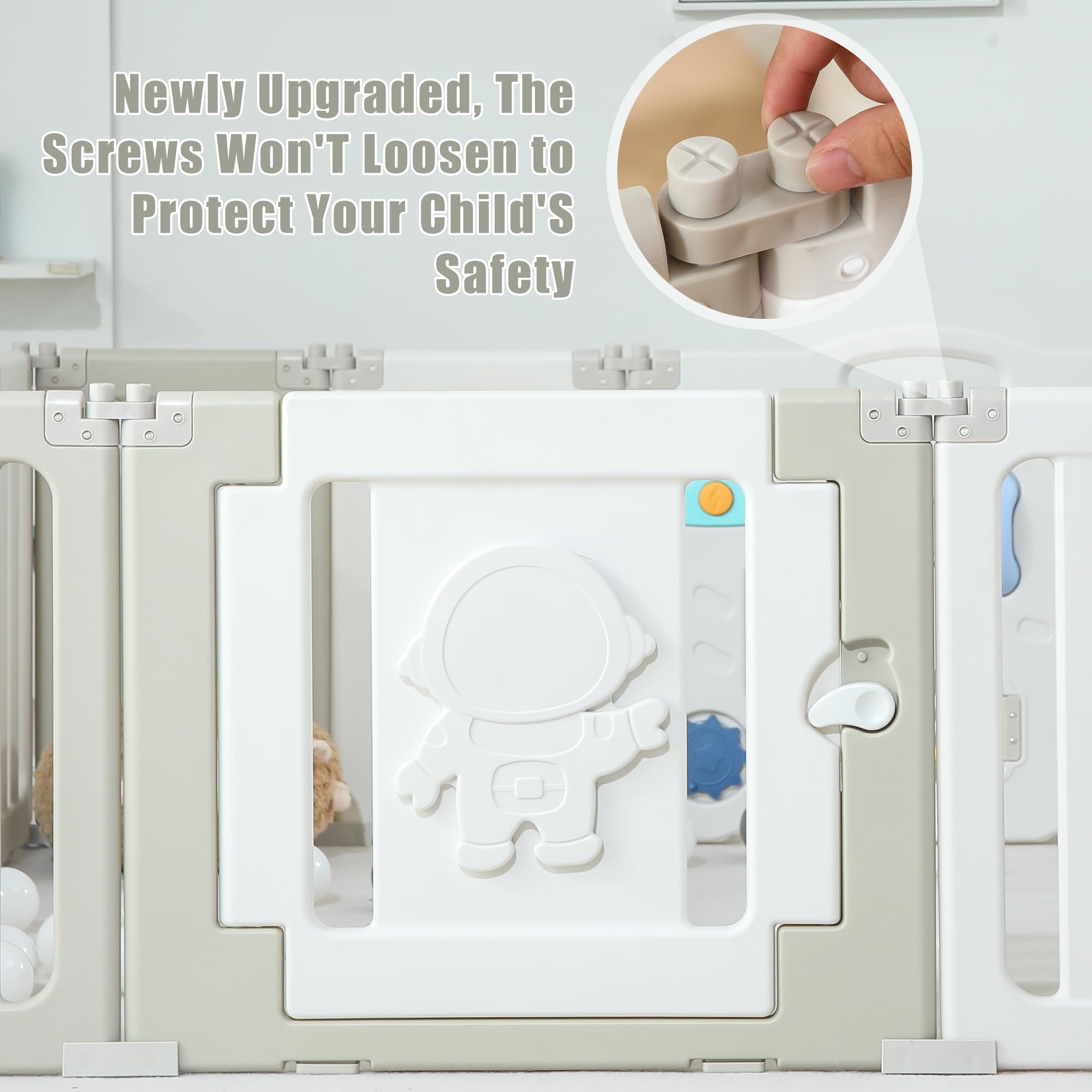 Extra Large Baby Play Pen - 18 Panels Foldable Playpen for Babies & Toddlers | Adjustable Portable Play Yard & Safety Fence | Grey Astronaut-Themed Baby Gate | Perfect for Indoor Playrooms, Daycare Centers & Home Safety