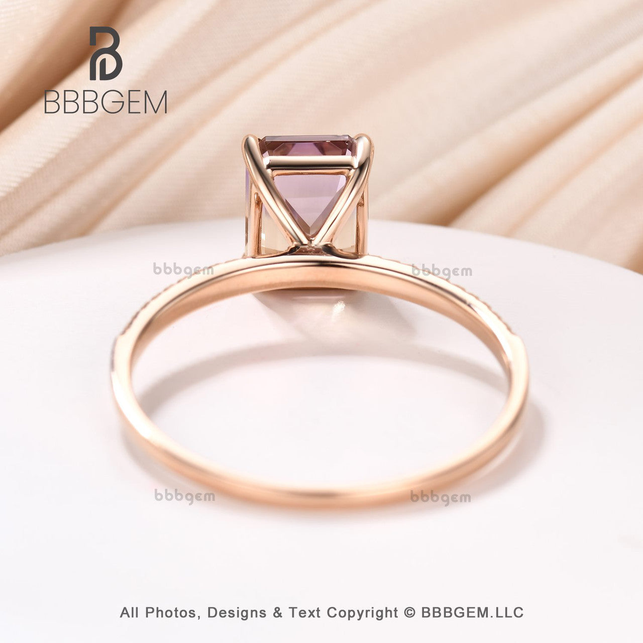 14K Rose Gold Emerald Cut Ametrine Solitaire Ring - Dainty Prong Set Amethyst Jewelry for Women, Valentine's Day Gift, Everyday Wear & Special Occasions