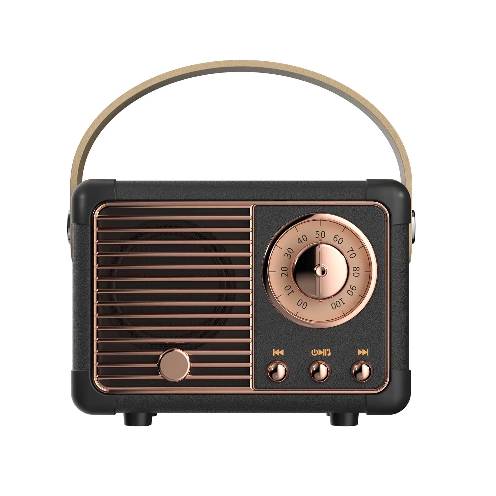 Vintage Retro Bluetooth Speaker - Wireless Portable Speaker with Old Fashion Style, Compatible with Android & iOS Devices - Perfect for Kitchen, Desk, Bedroom, Office & Outdoor Use (Black)