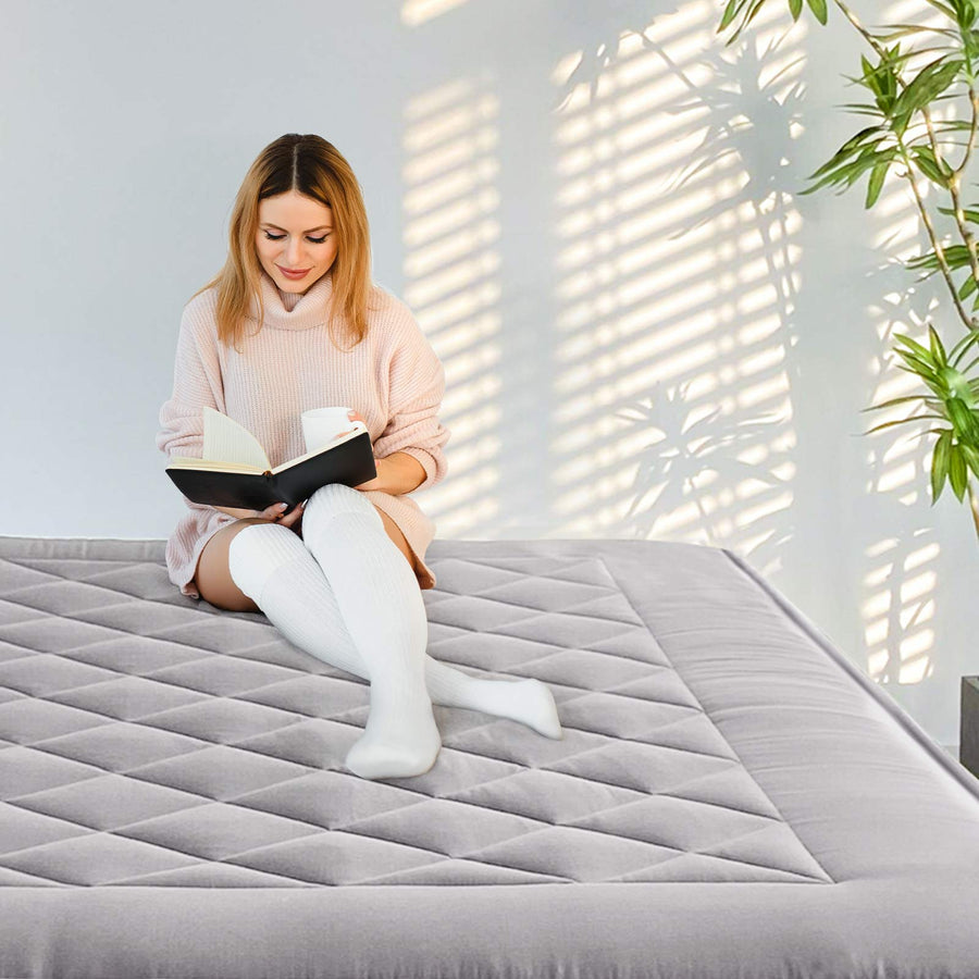 MAXYOYO Japanese Floor Mattress - Extra Thick Padded Tatami Mat for Sleeping & Lounging, Grey Style | Perfect for Guest Beds, Meditation, Yoga & Small Space Living