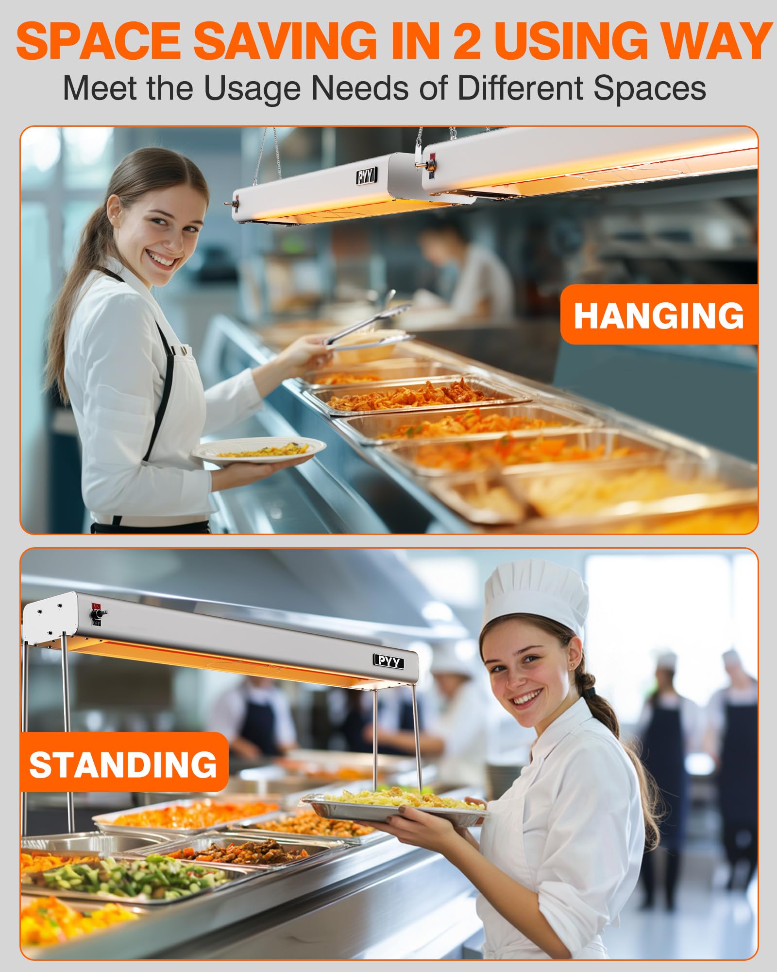 Commercial Food Heat Lamp - 35 Inch Adjustable 86-176°F (30-80°C) Aluminum Hanging Warmer for Restaurants, Buffets & Catering | 750W Electric Heater for Keeping Food Warm in Kitchens, Serving Areas & Events