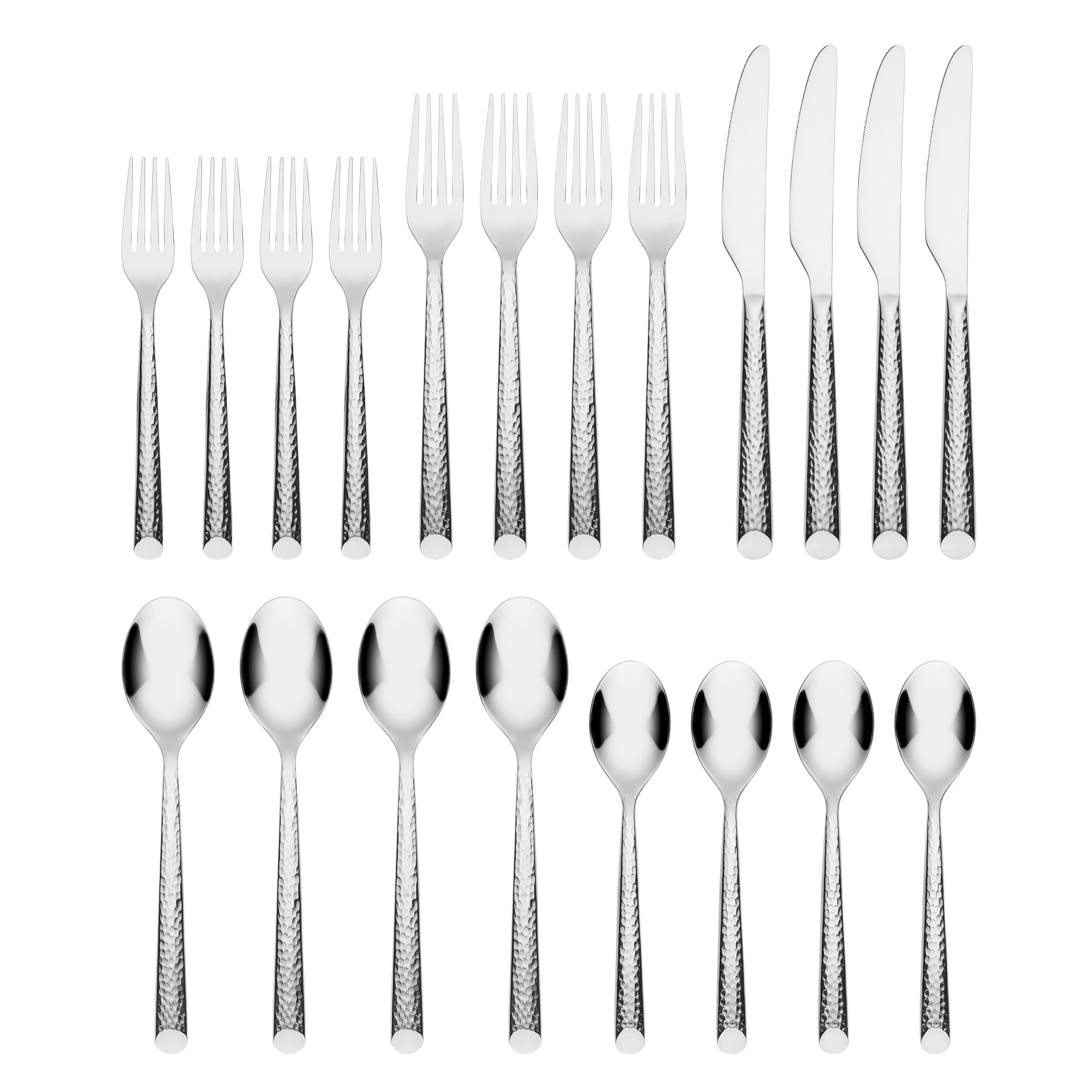 Elsa Mirror Hammered 20-Piece Stainless Steel Flatware Set - Elegant Dining Utensils for Wedding, Party & Home Decor
