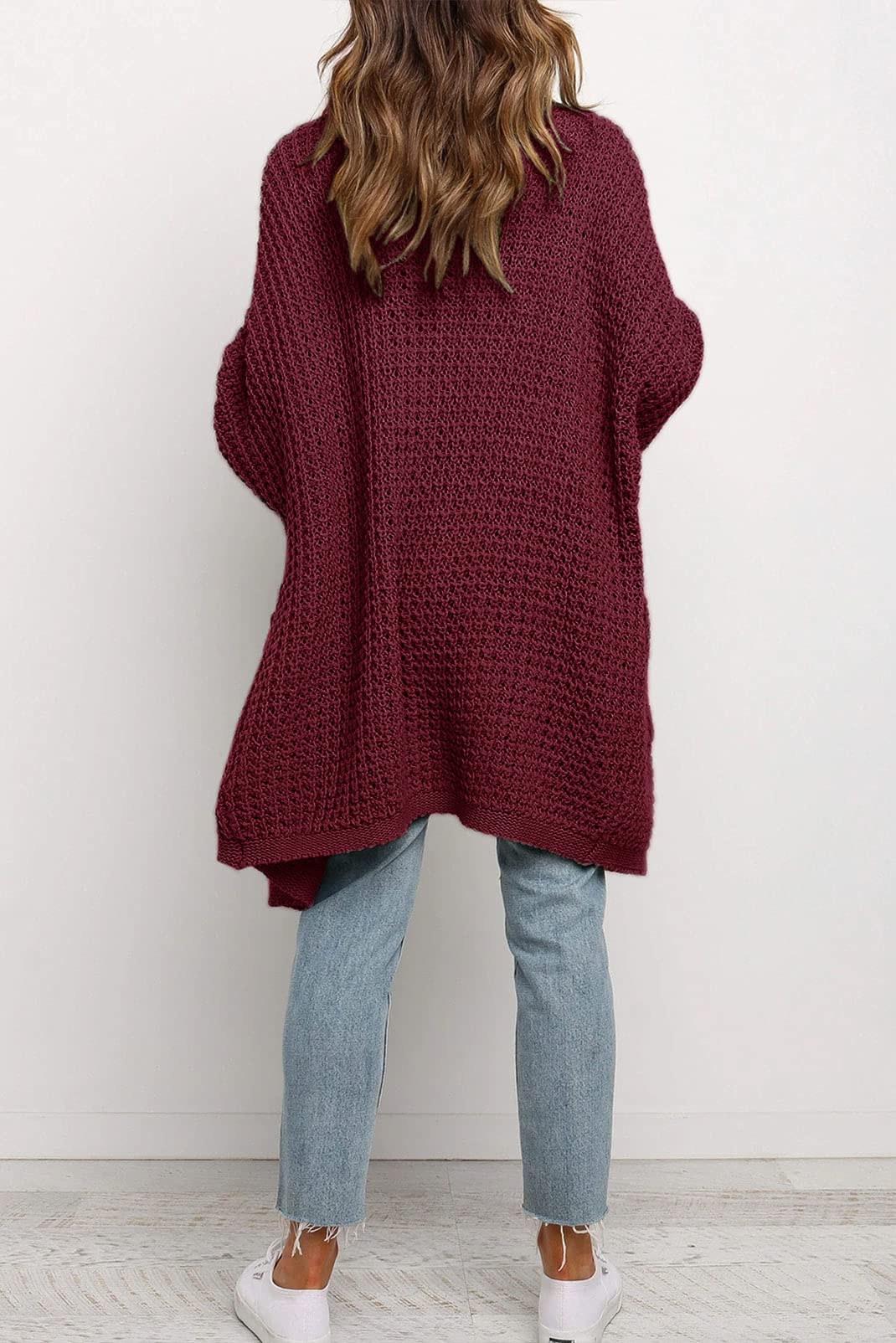 MEROKEETY Women's Oversized Long Batwing Sleeve Cardigan Waffle Knit Sweater Coat - Cozy Fall Winter Layering Piece for Casual Outfits & Lounge Wear