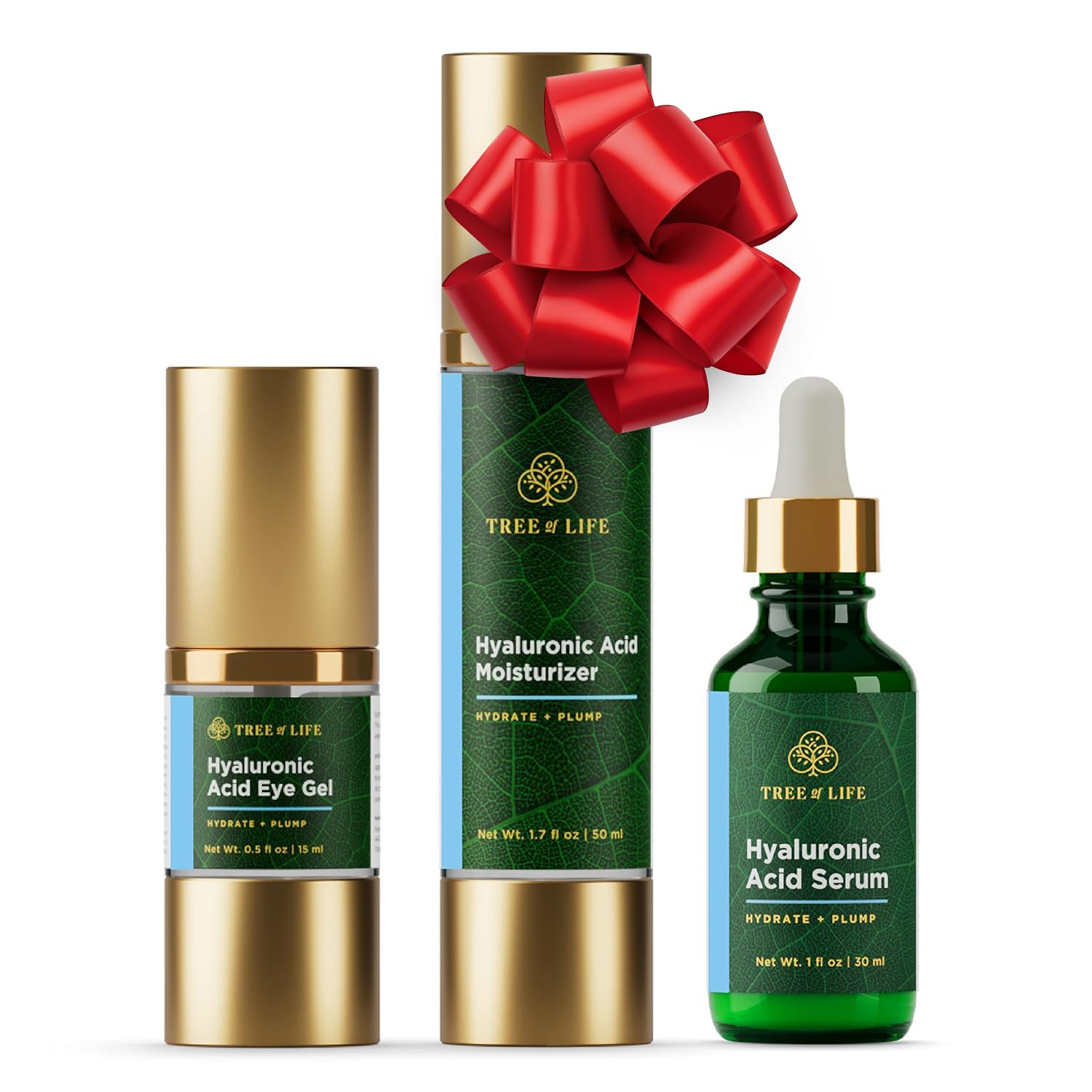 Hyaluronic Acid Face Moisturizer 3-Pack Set - Hydrating Serum, Cream & Eye Gel for Dry Skin | Complete Skincare Routine for Day & Night Use
