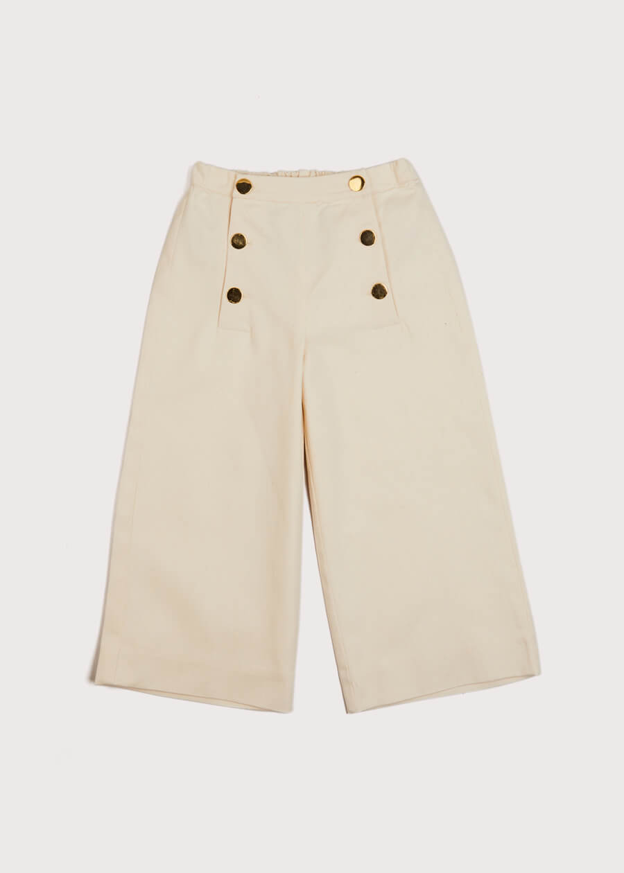 Stylish Beige Wide Leg Front Button Trousers for Kids (2-10 Years) - Perfect for School, Playdates & Casual Outings