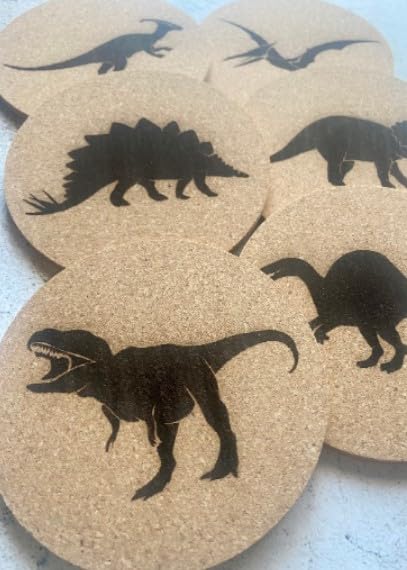Dinosaur Themed Cork Coasters Set of 6 - Absorbent & Durable Drink Coasters for Home, Office, or Party Use