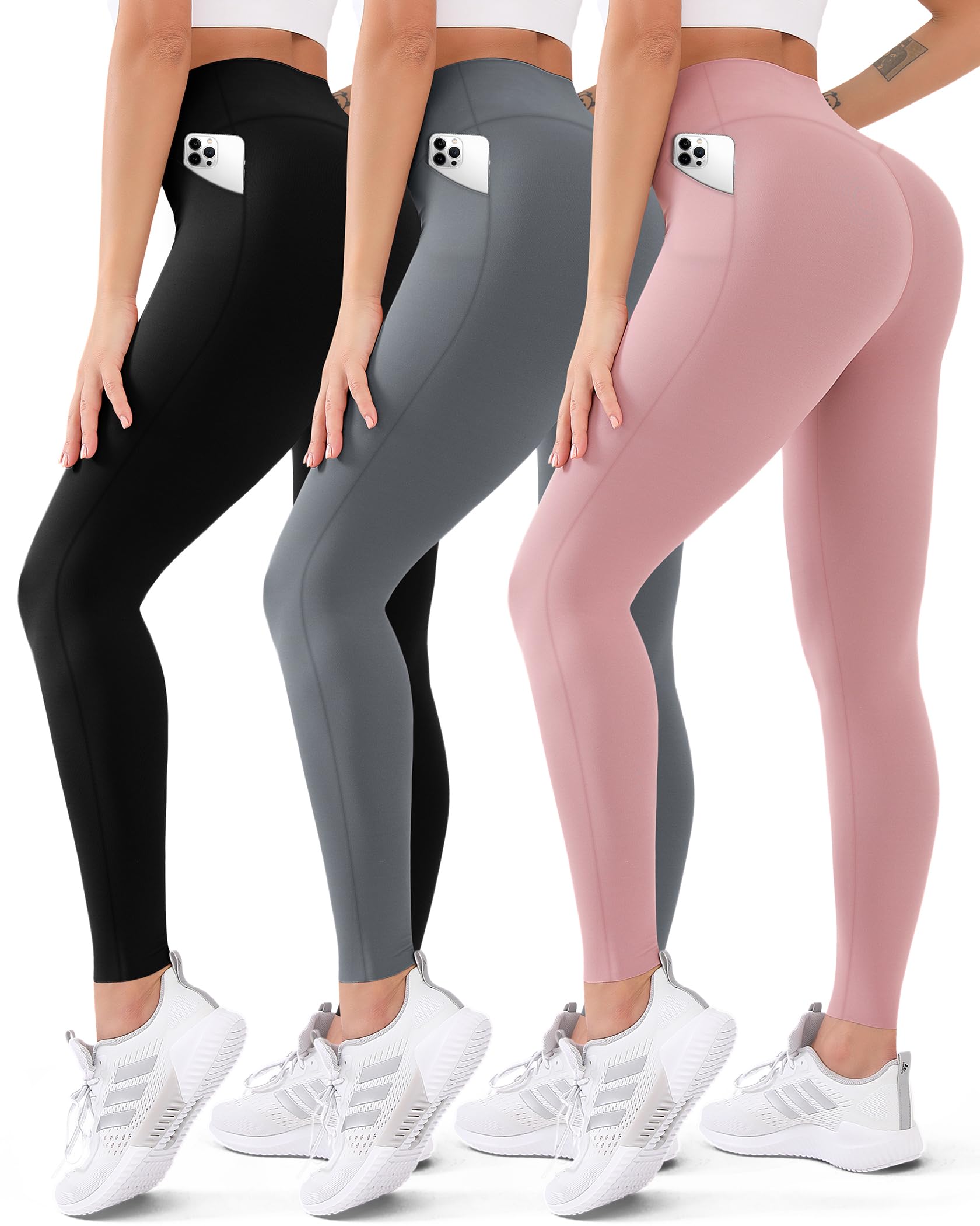 FEYHAY 3 Pack High Waisted Yoga Pants for Women - Butt Lifting Tummy Control Workout Leggings, Non See-Through Running Pants for Gym, Lounge & Everyday Wear