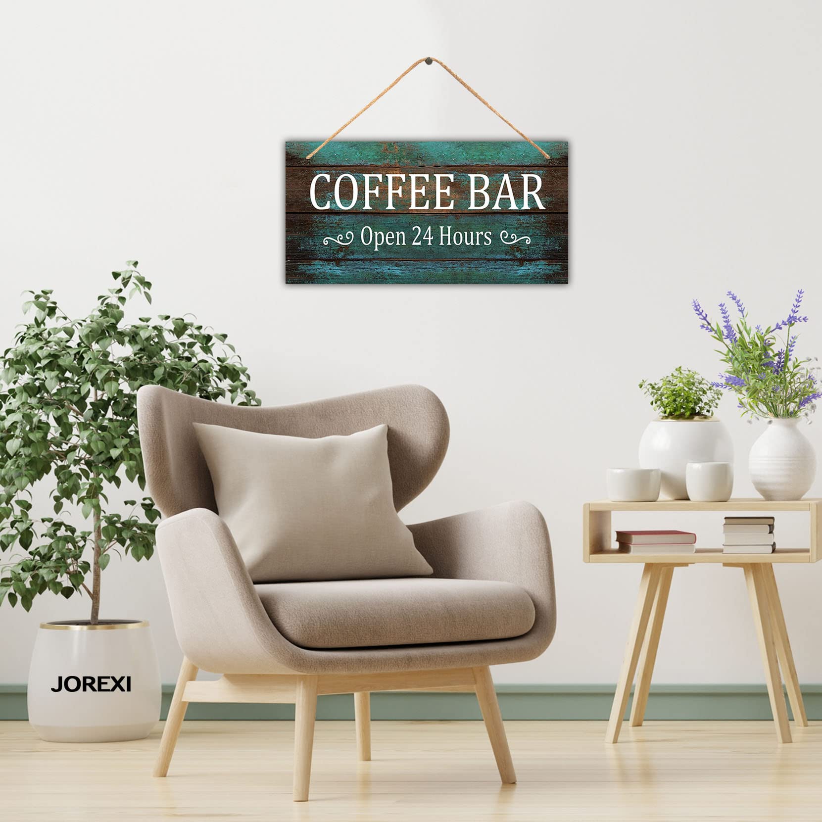 24/7 Coffee Bar Wooden Plaque - Rustic Farmhouse Wall Sign for Coffee Shop Decor (11.8x5.9 Inches) - Perfect for Café, Home Kitchen & Office Break Room