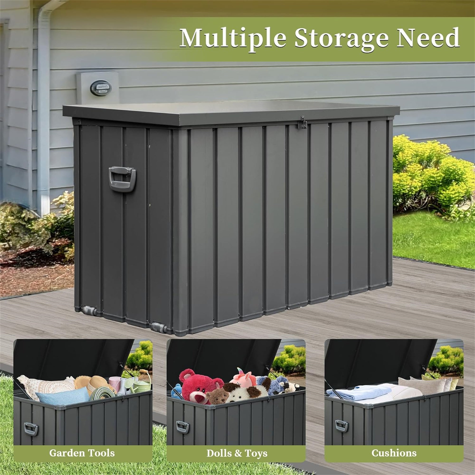 200 Gallon Outdoor Storage Deck Box - Waterproof, Lockable Large Patio Storage Bin for Cushions, Pillows & Garden Tools - Durable Dark Gray Deck Box for Backyard, Poolside & Patio Organization