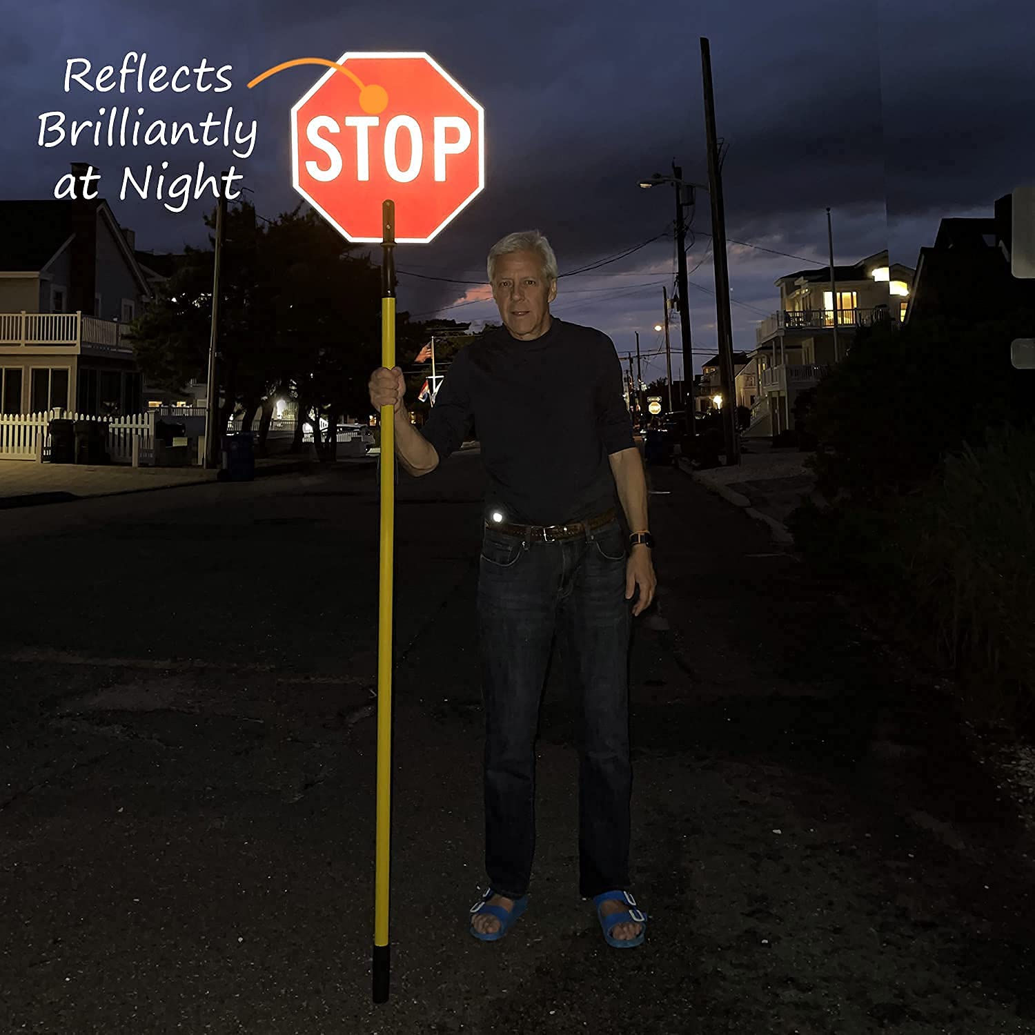 SmartSign 18 x 18 Inch Double-Sided Stop Slow Crossing Guard Paddle - 6ft Telescopic Pole, 120 Mil Aluminum Composite with 3M Engineer Grade Reflective Material (Multicolor) - Perfect for School Zones, Traffic Control & Construction Safety