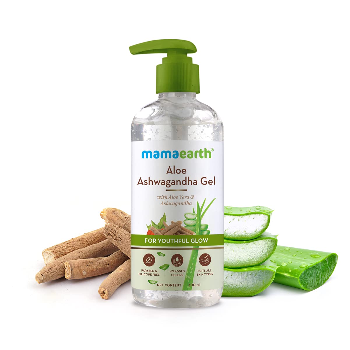 Mamaearth Aloe Ashwagandha Face Gel with Aloe Vera & Ashwagandha for Youthful Glow - 300ml | Hydrating & Soothing Skincare for Dry & Sensitive Skin | Day & Night Moisturizer