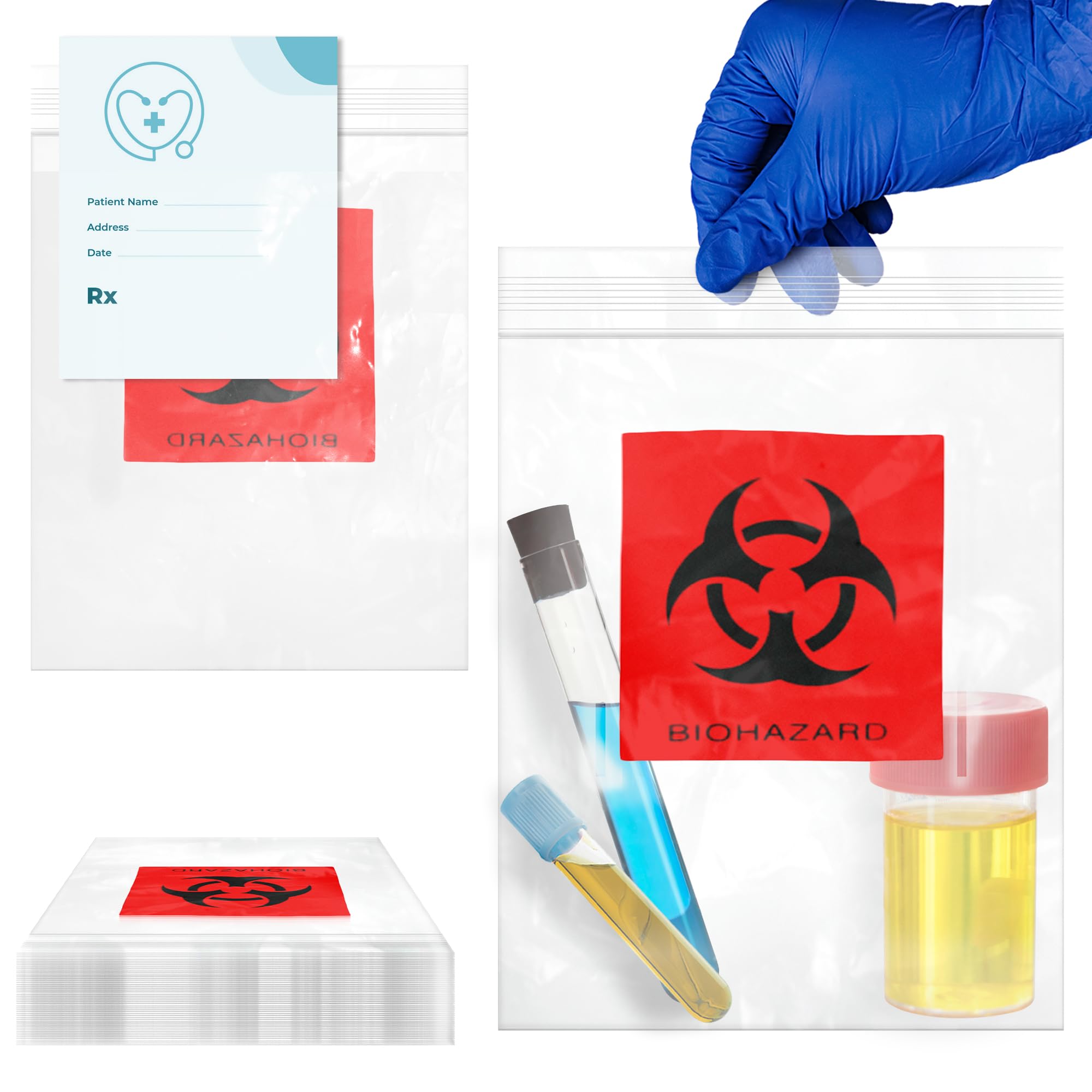 APQ Biohazard Bags - 8x10 Inch Clear Zipper Bags, Pack of 1000, 3-Wall Polyethylene, 2 Mil Thickness for Medical Waste Transport & Disposal | Ideal for Hospitals, Labs & Healthcare Facilities