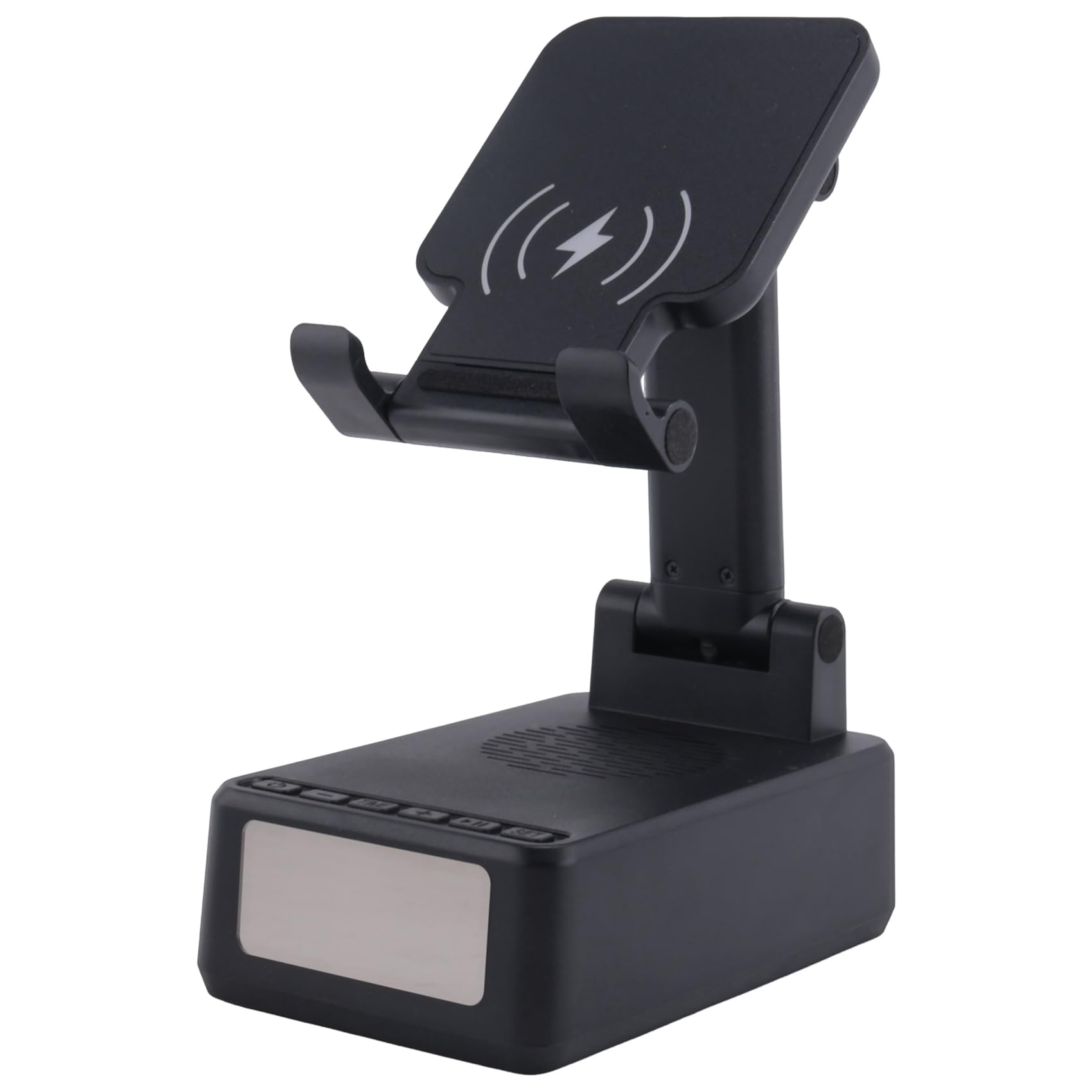 Jeenuuder 3-in-1 Wireless Charging Stand with Bluetooth Speaker & Phone Holder - Fast Qi Charging for iPhone, Android - Perfect for Home Office, Bedside & Desk Organization