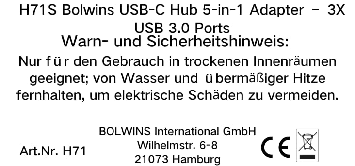 Bolwins H71S 5-in-1 USB C Hub Adapter with 3 USB 3.0 Ports, Micro SD/TF Card Reader - Compatible with MacBook Pro/Air M1, iPad Pro/Air, Galaxy Tab, Surface & Chromebook - Perfect for Work, Travel & Home Office Connectivity