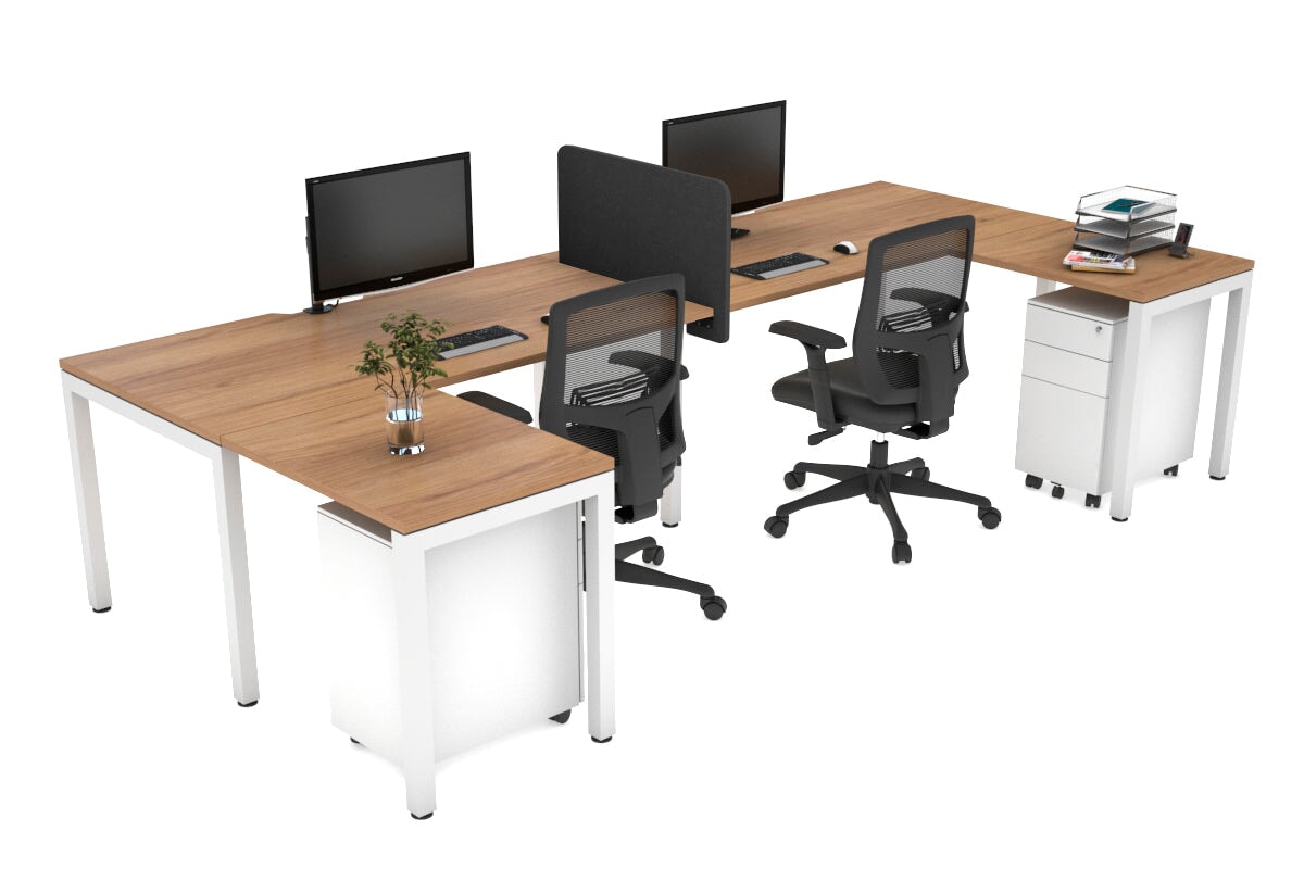 Quadro 2-Person Corner Workstation with Square Legs - U-Shaped White Frame Office Desk (1600L x 1800W) | Cable Management Scallop | Perfect for Home Office & Small Business Workspaces