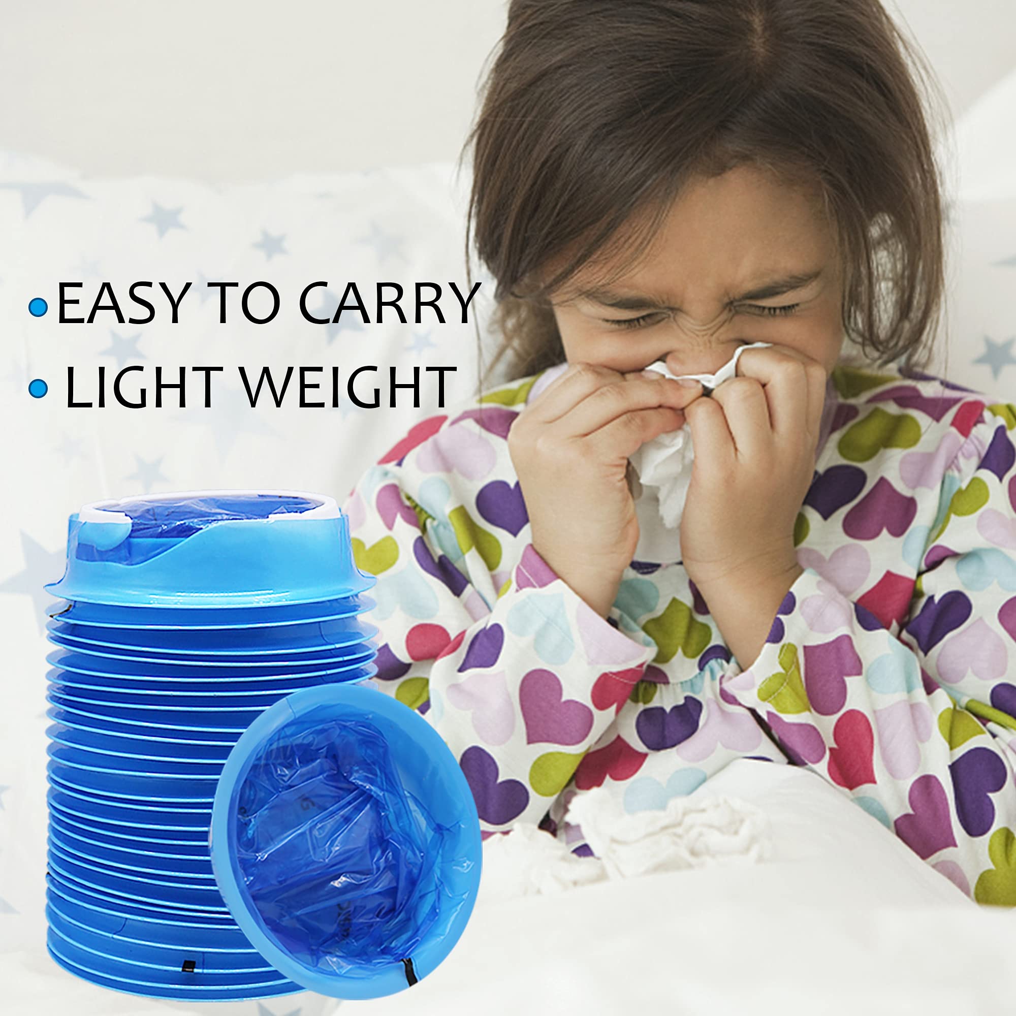 50 Pack Disposable Vomit Bags for Motion Sickness - Blue Emesis Bags for Travel, Airplane, Car & Boat - Nausea Relief for Kids & Adults - Perfect for Road Trips, Cruises & Flights