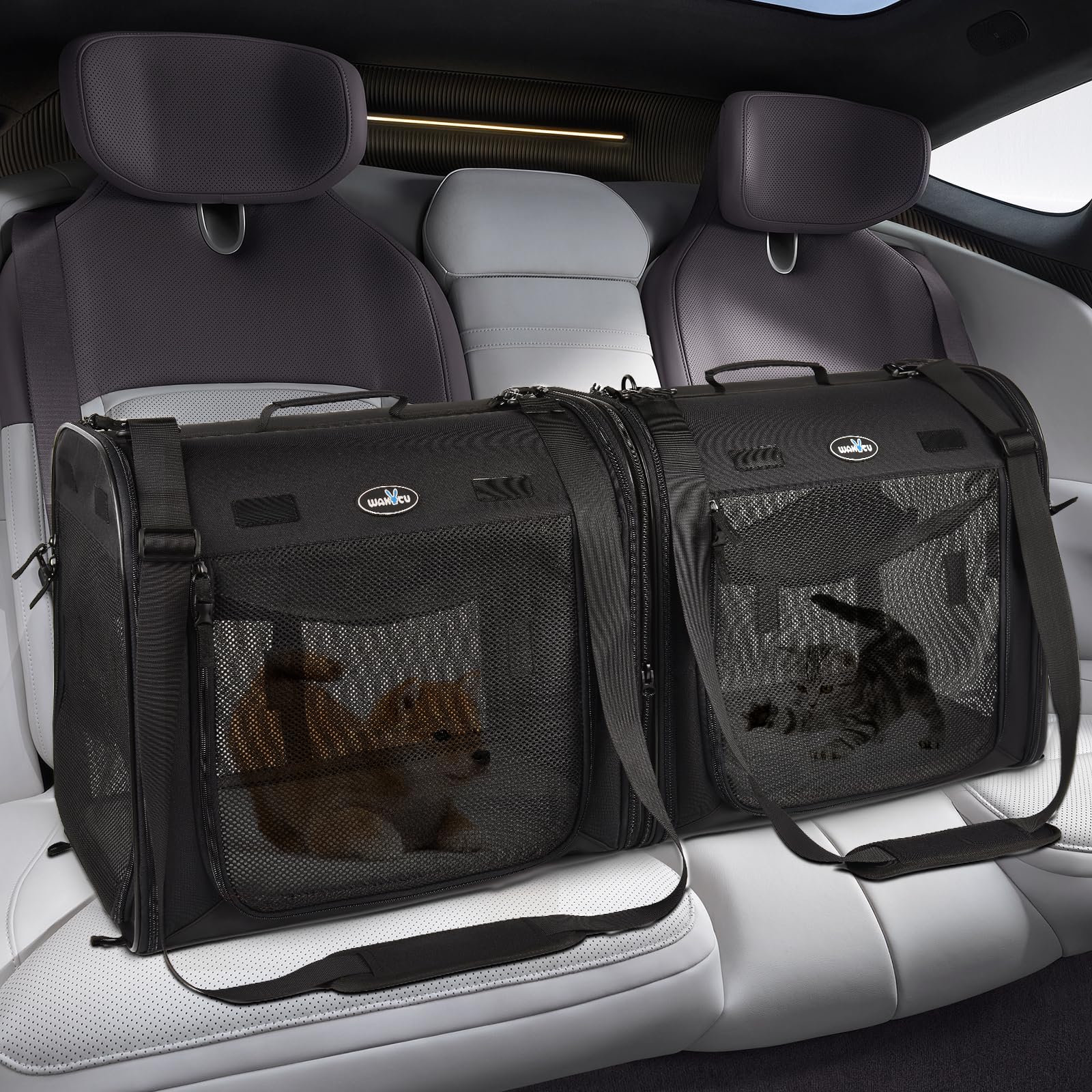 2-in-1 Portable Pet Carrier for Medium Dogs & Large Cats - Double Compartment Travel Crate with Carry Bag, Hammock, Mats & Bowls - Perfect for Camping, Hiking & Outdoor Adventures