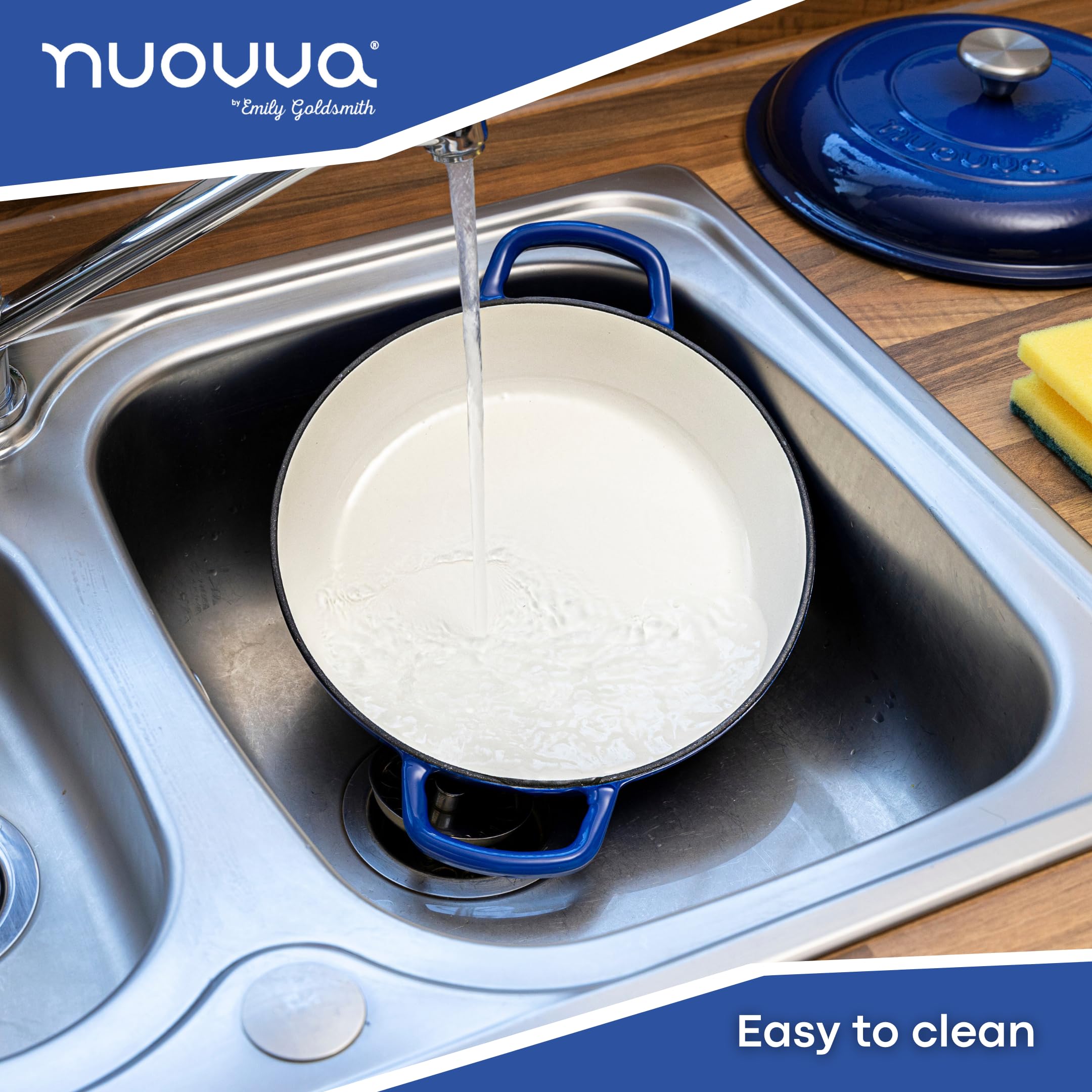 Nuovva 2.3-Quart Enameled Cast Iron Dutch Oven with Lid - Nonstick, Oven & Stovetop Safe up to 500°F - 26cm Dark Blue Casserole Pot for Braising, Stewing & Baking - Durable Enameled Cookware for Kitchen & Camping