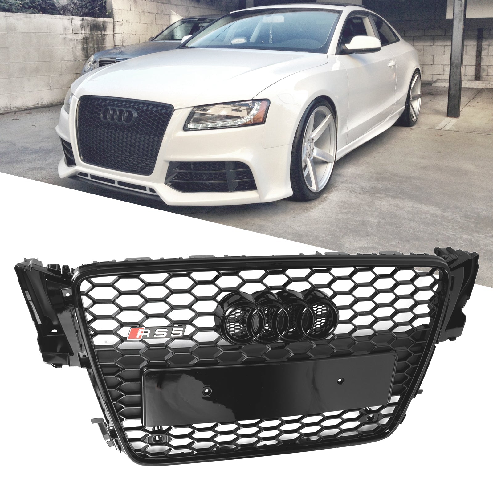 08-12 Audi A5 S5 B8 RS5 Style Honeycomb Sport Mesh Grille - High-Quality Replacement Front Bumper Grill for Enhanced Airflow & Aggressive Look - Perfect for Car Enthusiasts & Performance Upgrades