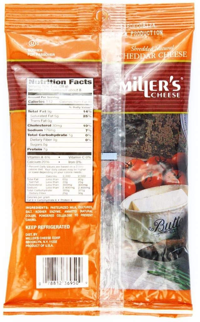 Miller's Premium Cheddar Cheese Shredded - 8 oz Pack | Great for Tacos, Pasta & Sandwiches | High-Quality Dairy Product