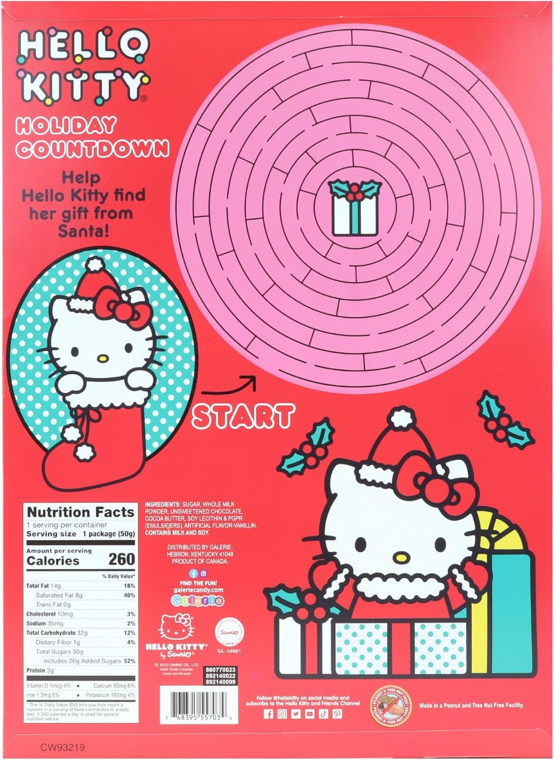 Hello Kitty Christmas Countdown Advent Calendar 2023 - 24 Days Holiday Chocolate Calendar with Milk Chocolate Pieces (1.76oz) - Fun Kids Christmas Countdown Gift for Xmas Stocking Stuffers & Holiday Celebrations