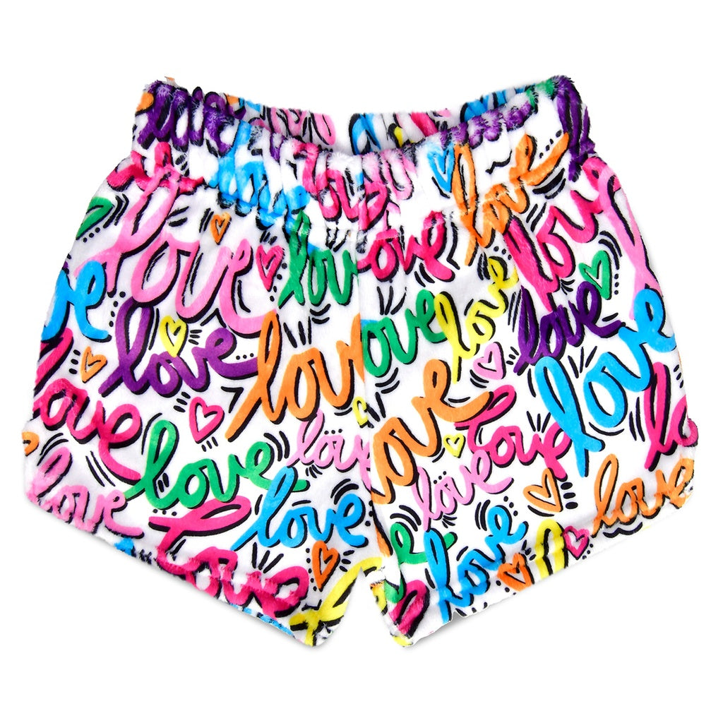 Corey Paige Love Letter Plush Shorts - Cute Heart Print Sleepwear & Lounge Pants for Women - Perfect for Valentine's Day Gifts, Sleepovers & Cozy Nights