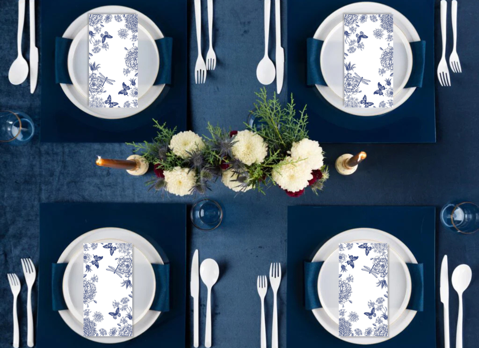 Premium Disposable Plastic Party Bundle - Pearl White & Blue (30 Settings) | Elegant Tableware for Weddings, Birthdays & Special Events