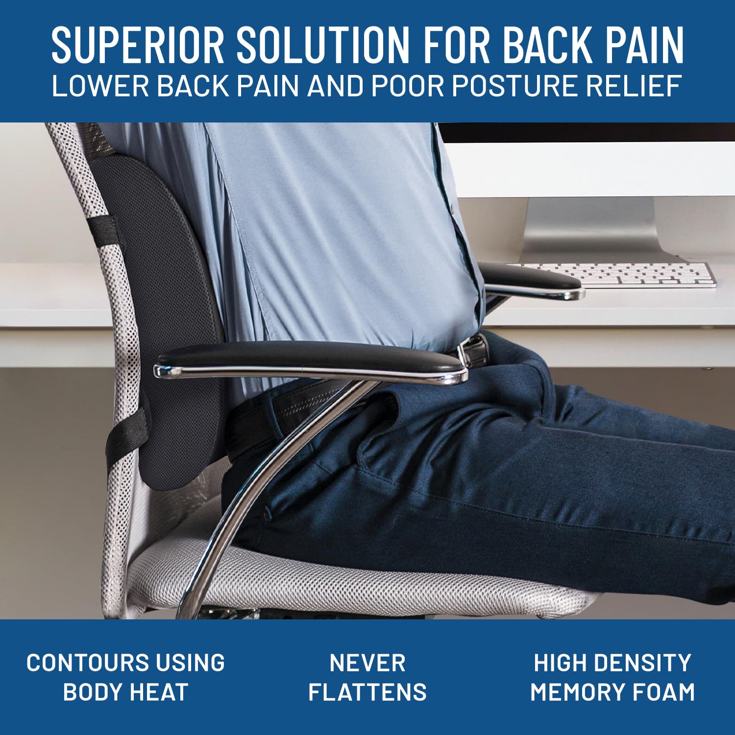 Everlasting Comfort Memory Foam Lumbar Support Pillow - Orthopedic Back Cushion for Office Chair, Car Seat & Sofa - Relieves Lower Back Pain & Improves Posture - Perfect for Gaming, Work & Long Sitting Sessions at Home or Office