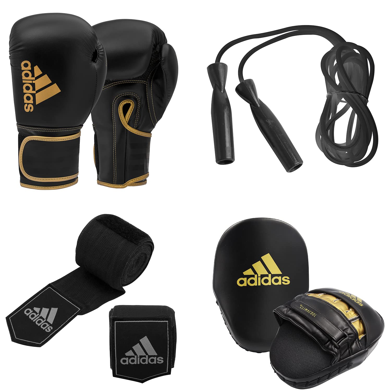 Adidas Boxing & Training Bundle - Hybrid 80 Boxing Gloves, Focus Mitts, Hand Wraps & Jump Rope for Men & Women | Perfect for Boxing Training, MMA, Fitness & Home Gym Workouts