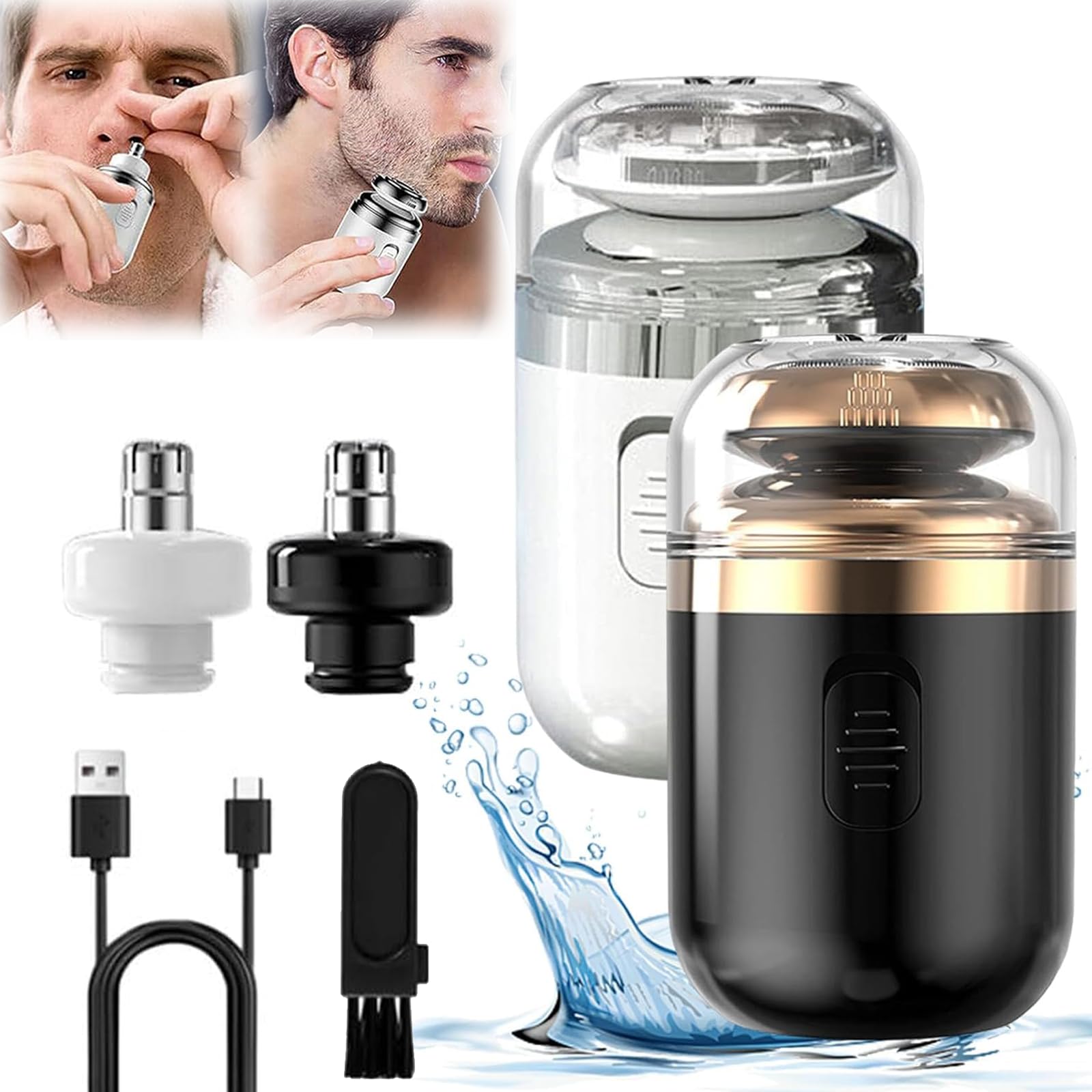 Portable Mini Electric Shaver for Men - 2-in-1 Capsule Razor with Nose Hair Trimmer, Rechargeable Travel Shaver (White & Black) - Perfect for Travel, Gym & Daily Grooming