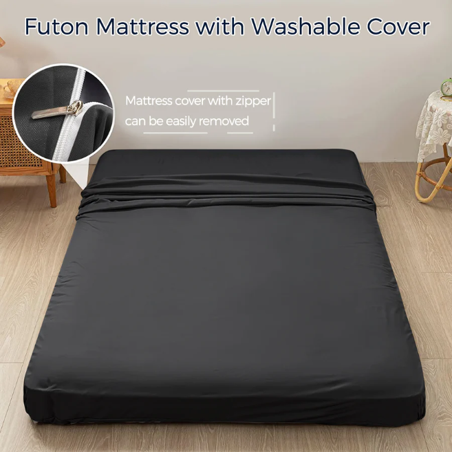 MAXYOYO 6-Inch Extra Thick Floor Futon Mattress - Wave Quilted Design, Black - Perfect for Guest Beds, Dorm Rooms & Small Apartments