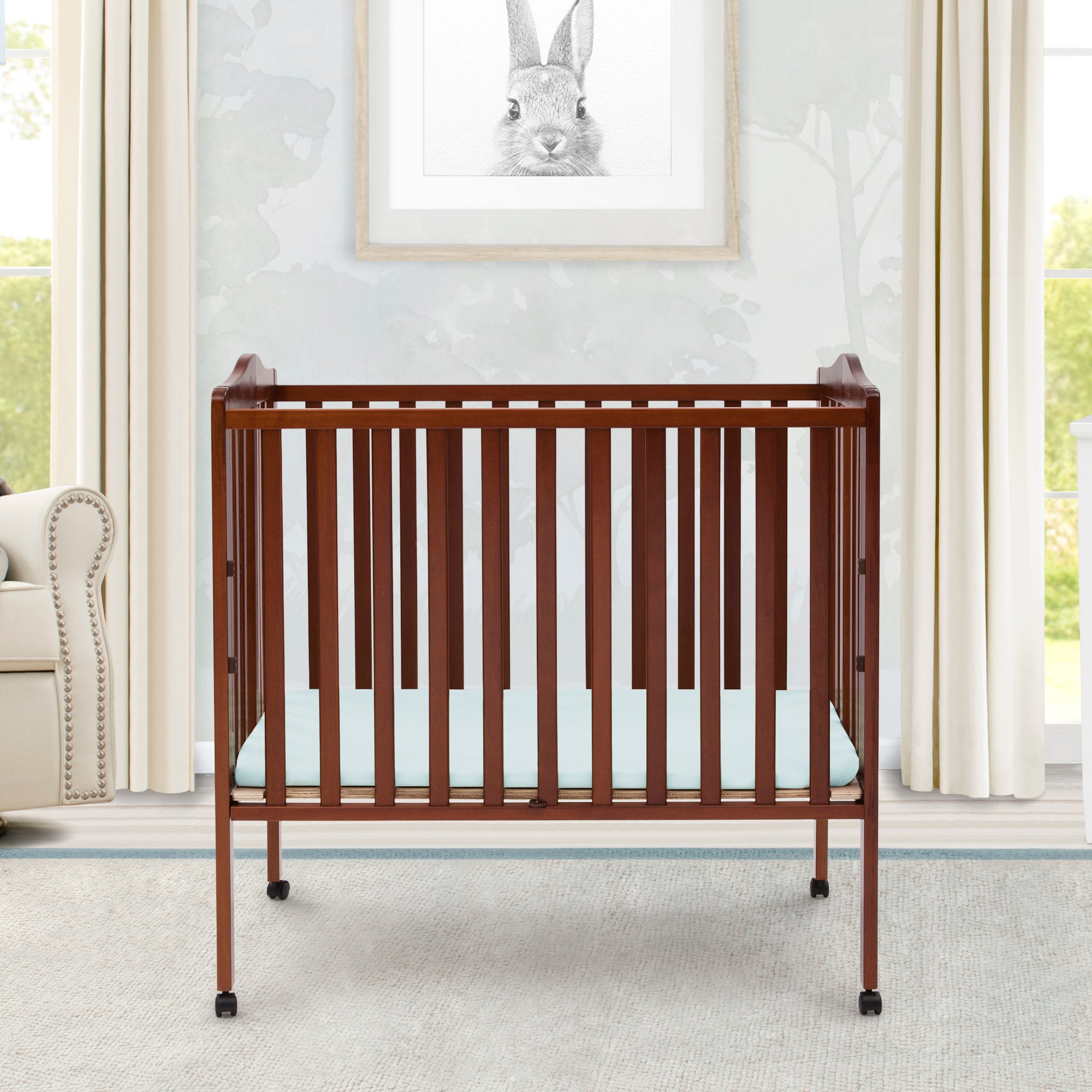 Portable Folding Mini Baby Crib with 1.5 Inch Mattress - Lightweight Travel Crib for Home, Nursery & On-The-Go Use