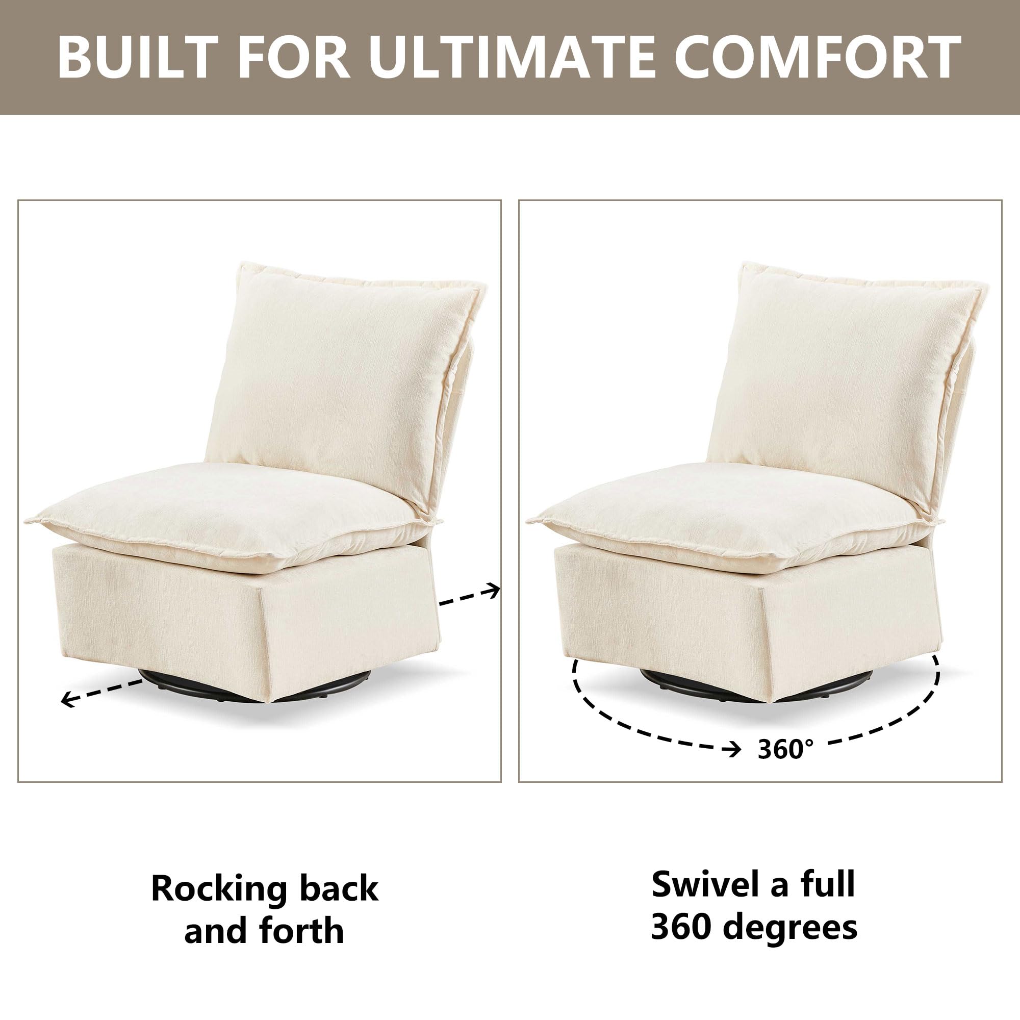360-Degree Swivel Accent Chairs Set of 2 - Modern Barrel Rocking Chairs with Smooth Rotation for Living Room, Bedroom & Office - Ivory White Upholstered Lounge Chairs - Perfect for Reading Nooks, Conversation Areas and Small Spaces