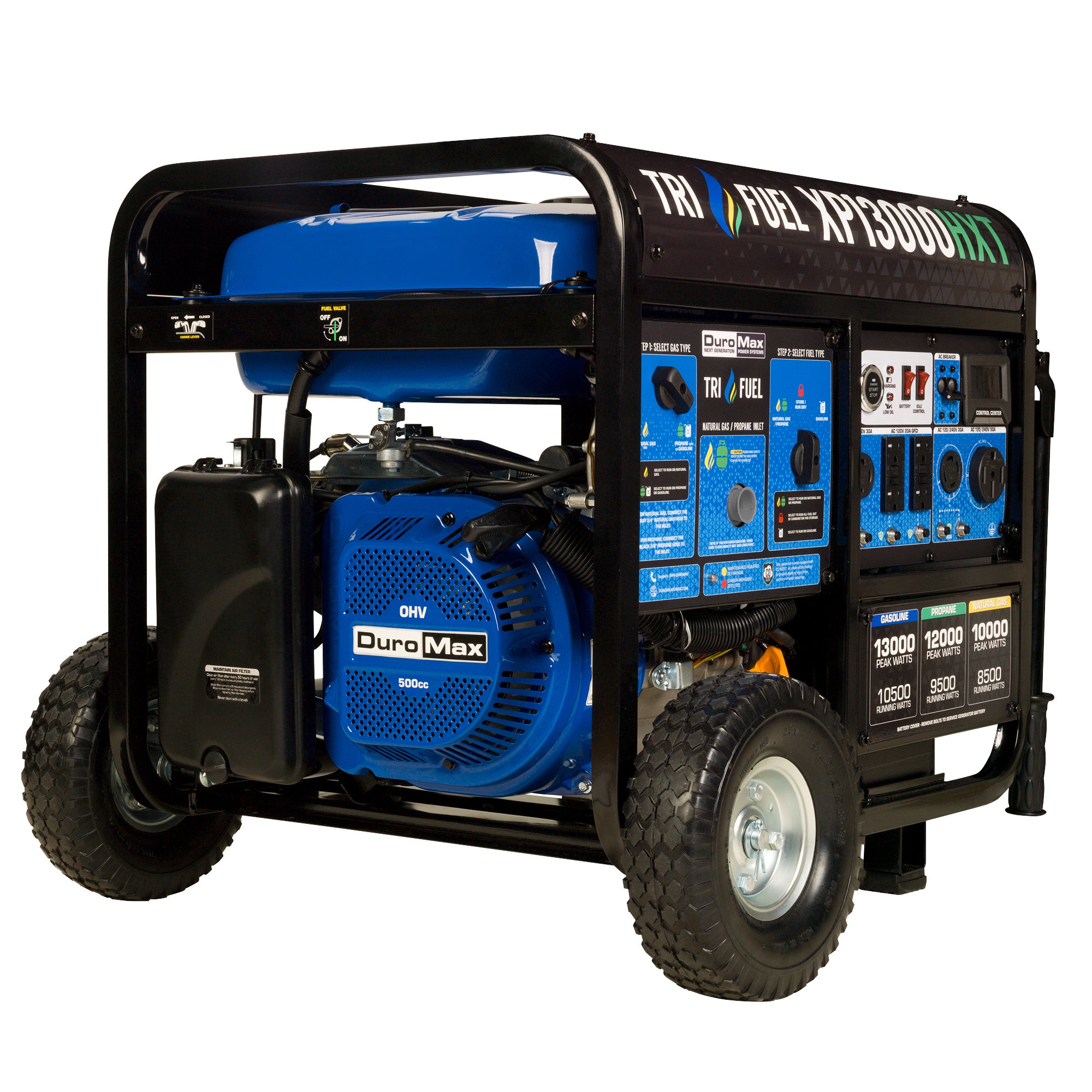 13,000W Tri-Fuel Portable Generator with CO Alert - Gas, Propane & Natural Gas Compatible - Ideal for Home Backup, Camping & Emergency Power Outages