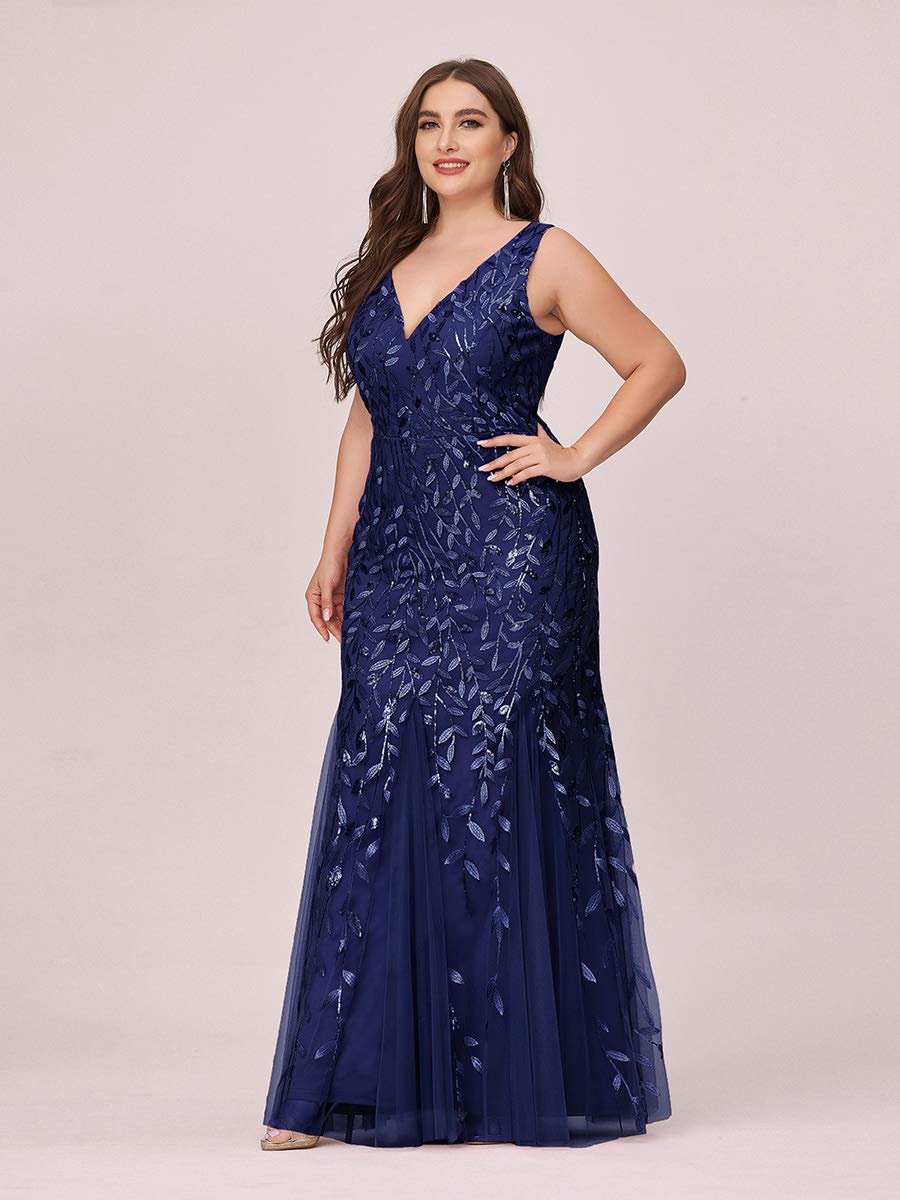 Ever-Pretty Women's Sequin V-Neck Sleeveless Bodycon Mermaid Evening Gown Plus Size Formal Prom Dress 07886-PZUSA - Perfect for Weddings, Galas & Special Occasions