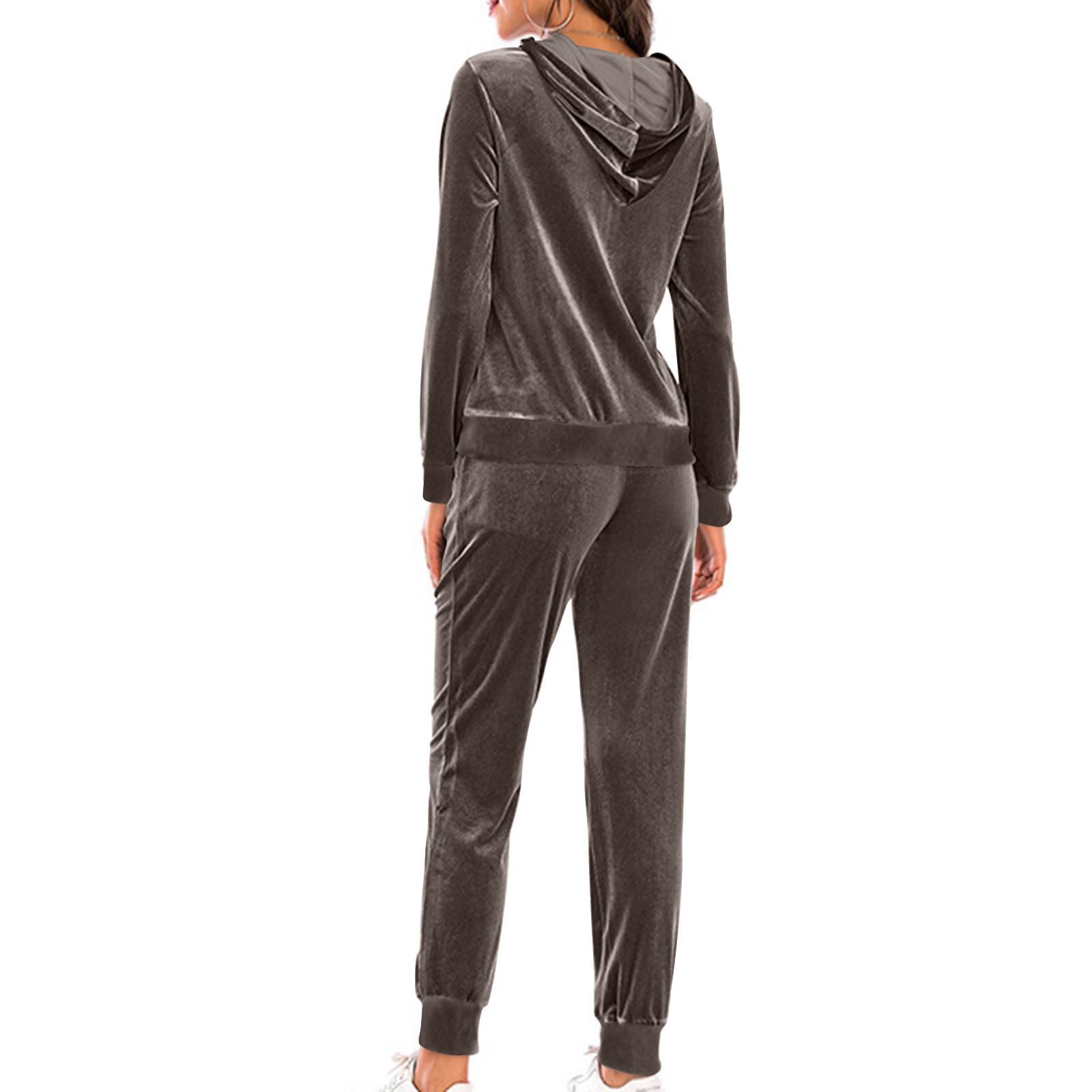 Women's Velour Tracksuit Set - Soft 2 Piece Outfit with Full Zip Hoodie & Joggers, Long Sleeve Lounge Wear with Pockets for Comfort & Style - Perfect for Home, Gym, Running Errands & Casual Outings