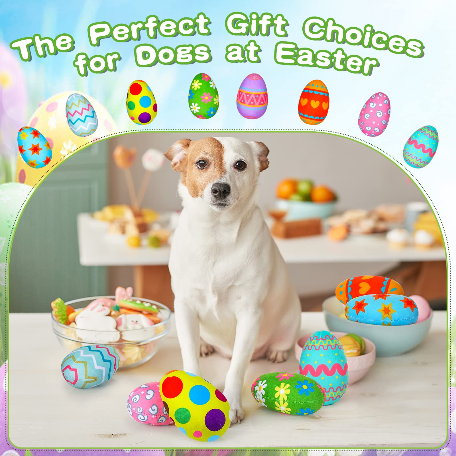 8 Pack Squeaky Easter Egg Dog Toys - Plush Interactive Chew Toys with Squeakers for Small & Medium Dogs - Durable Puppy Playtime Gift for Easter, Training & Indoor/Outdoor Fun