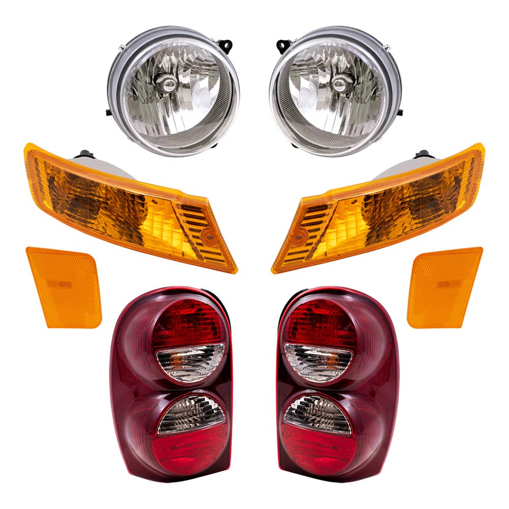 Brock Replacement Headlights, Parking Signal Lights & Tail Lights Set Compatible with 2005-2007 Jeep Liberty - Perfect for Night Driving & Enhanced Vehicle Safety
