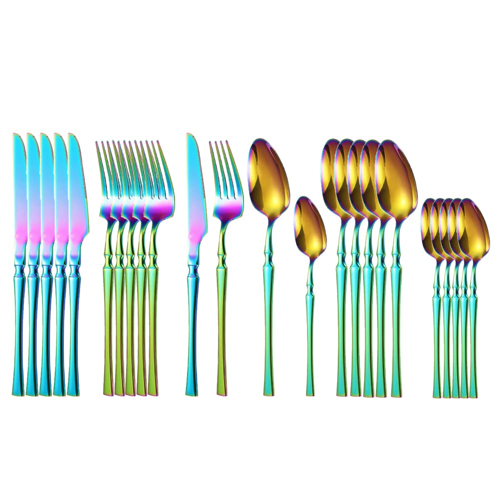 Premium 24-Piece Stainless Steel Silverware Set - Elegant Flatware for 6, Dishwasher Safe Dinnerware (Colorful) - Perfect for Formal Dining, Restaurants & Dinner Parties