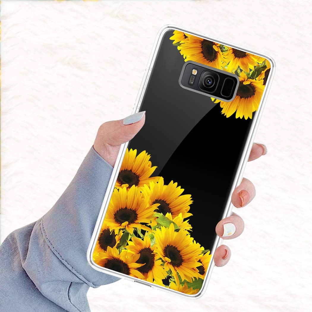 Cute Clear Slim Shockproof Sunflower TPU Case for Samsung Galaxy S8 - Soft Flexible Protective Cover for Women & Girls - Perfect for Everyday Use, Work, and Outdoor Activities