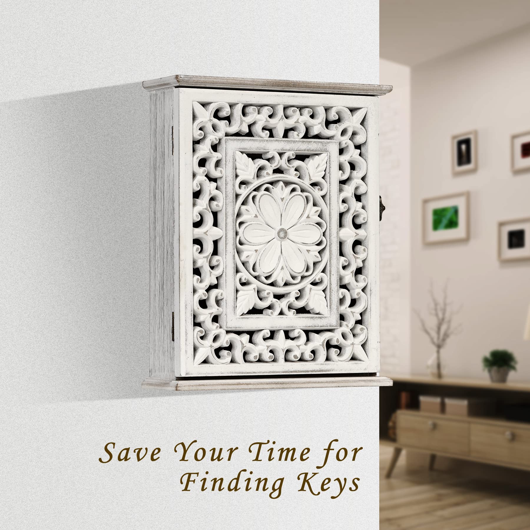 Rustic Wooden Wall Key Holder with 6 Hooks - Key Box & Cabinet Organizer for Home, Office, Entryway, Hallway | Perfect for Bedroom, Living Room & Mudroom Organization