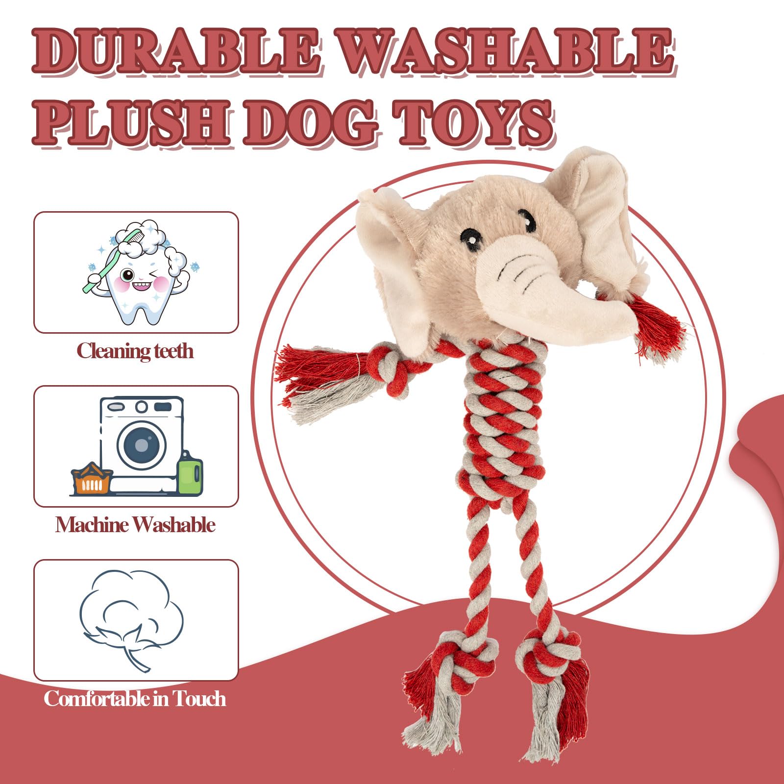 JMZDS&JL Durable Dog Toys for Puppies & Small-Medium Dogs - Elephant Plush Tug Rope Chew Toy for Teething, Training & Playtime | Indoor & Outdoor Pet Entertainment