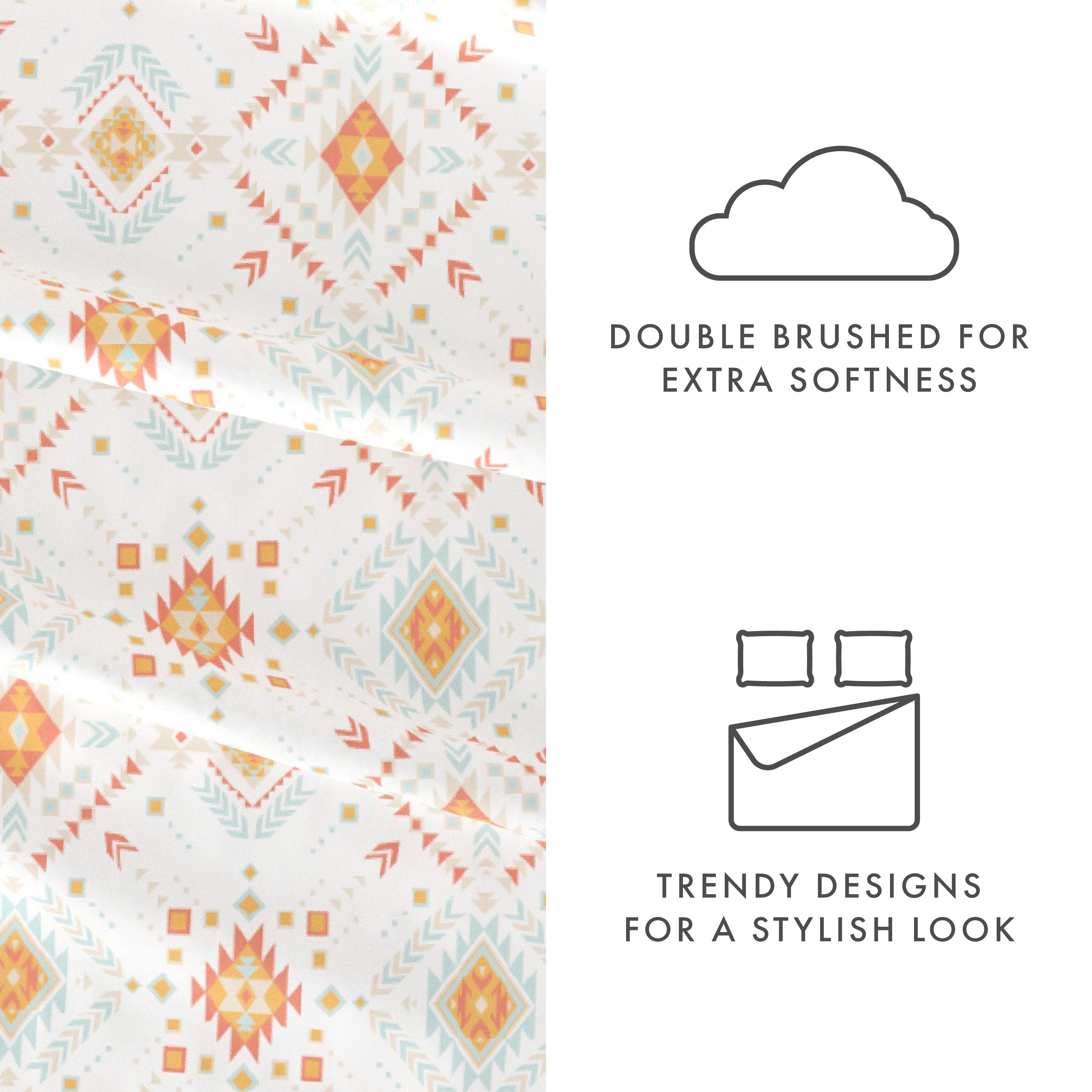Aztec Dreams Pattern 4-Piece Cotton Sheet Set - Queen Size Bedding for Boho Chic Bedroom Decor | Soft & Breathable for Comfortable Sleep