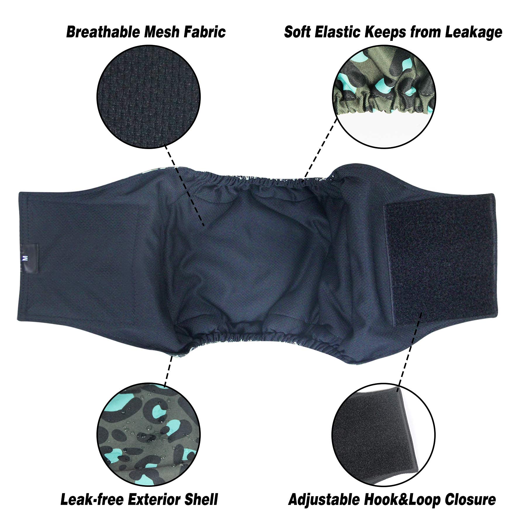 Leekalos Washable Reusable Male Dog Diapers - 3 Pack XX-Large Leopard Print Belly Bands for Incontinence, Marking & Travel | High Absorbency Pet Wrap for House Training & Senior Dogs