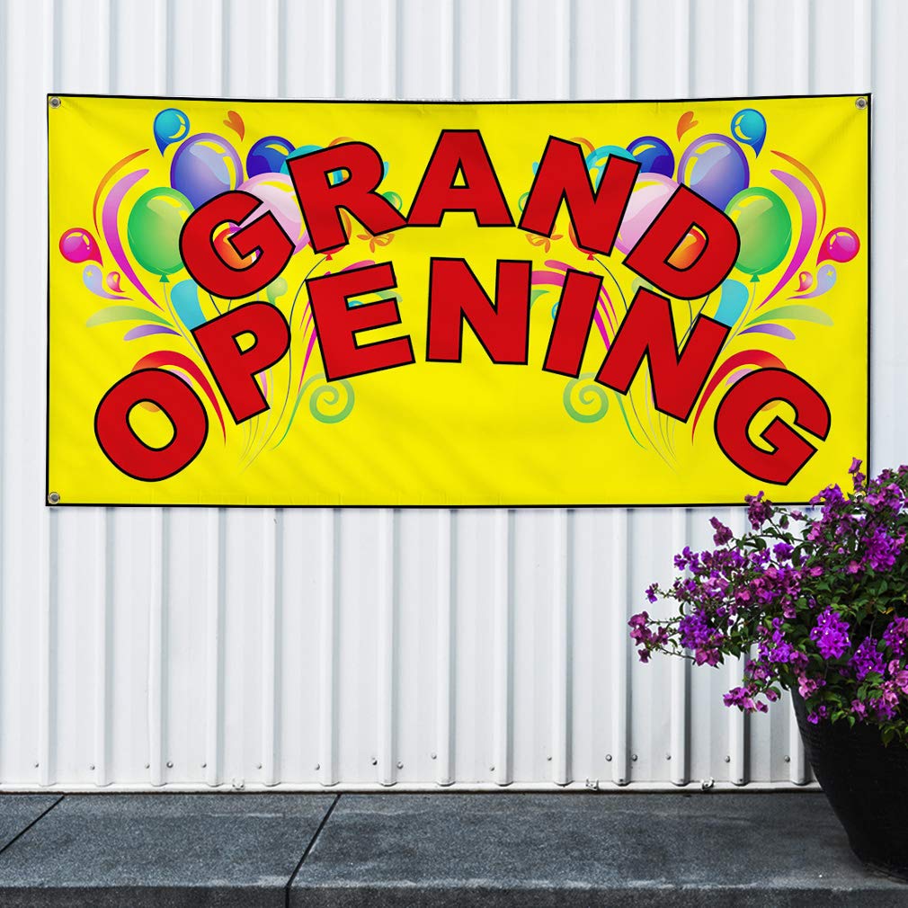Grand Opening Vinyl Banner - 16x40in, 4 Grommets | Business Advertising Sign for Store Events