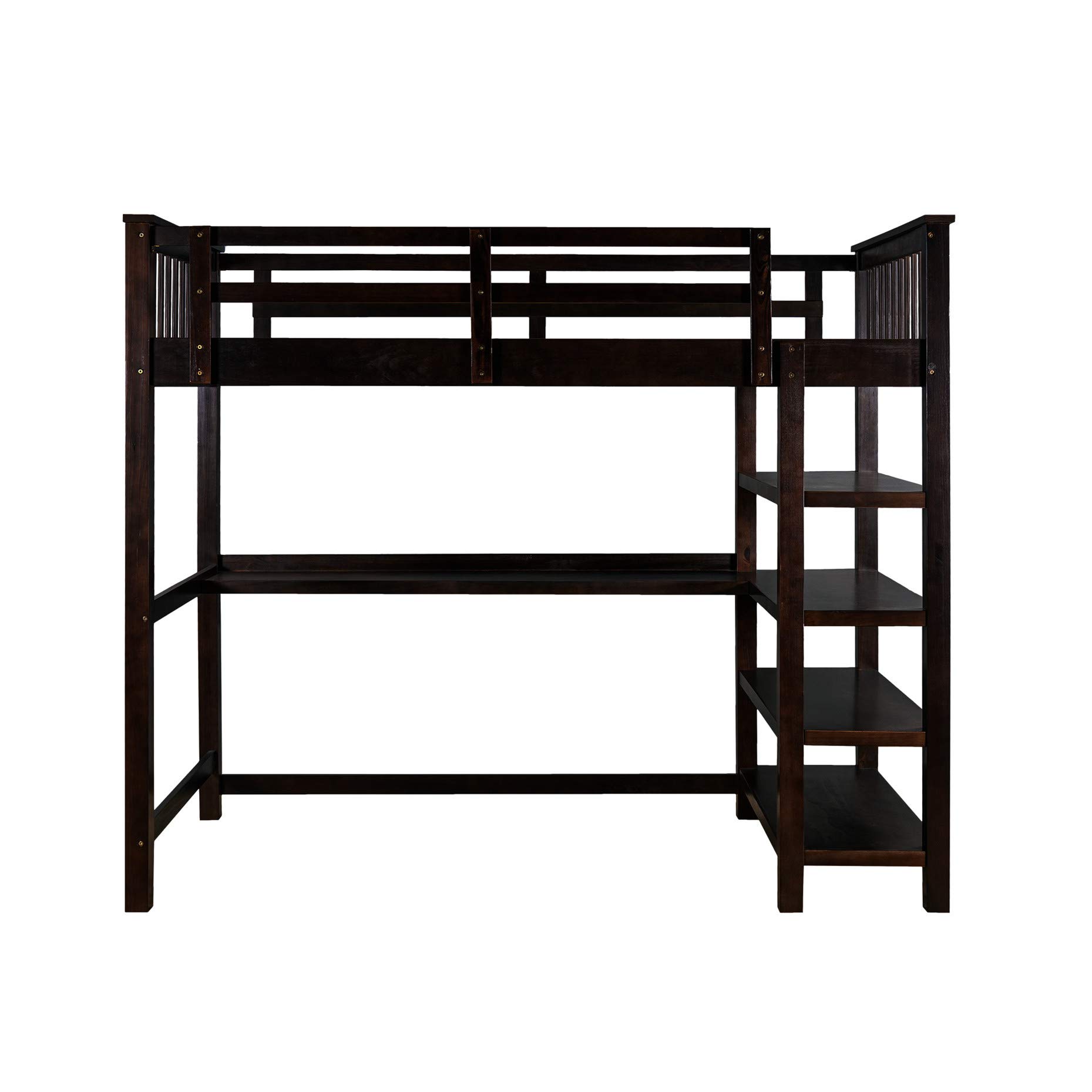 Harper & Bright Designs Twin Loft Bed with Desk & Storage - Space-Saving Wooden Bunk Bed with Ladder for Kids, Teens & Adults - Perfect for Small Bedrooms, Dorms & Studio Apartments (Espresso Finish)